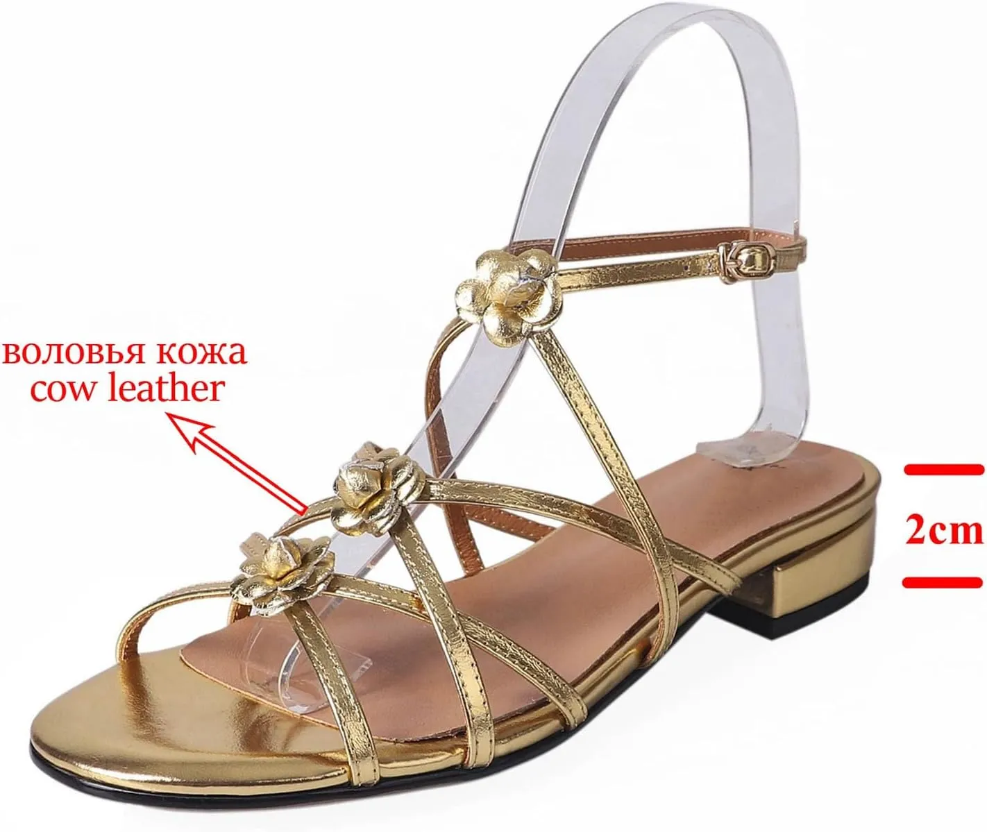 Women's Cow Leather Chunky Heel Sandals - Flower Gladiator Slingback Summer Casual Party