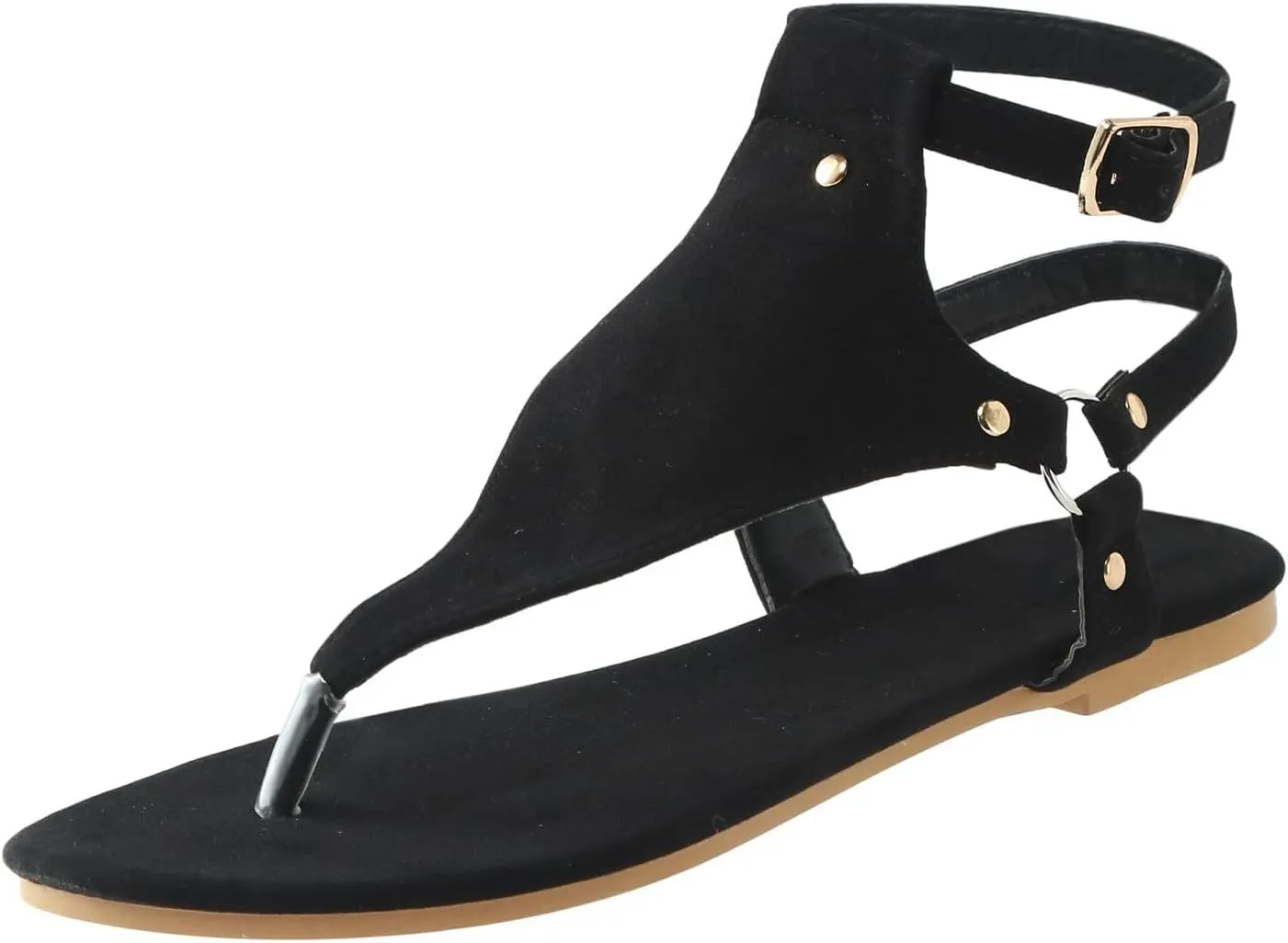Women's Elastic Strappy Thong Ankle Strap Summer Gladiator Sandals T-Strap Walking Thong Sandals for Women, Beach Flat Walking Shoes Comfortable Slip on Dress Shoes