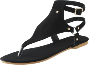 Women's Elastic Strappy Thong Ankle Strap Summer Gladiator Sandals T-Strap Walking Thong Sandals for Women, Beach Flat Walking Shoes Comfortable Slip on Dress Shoes