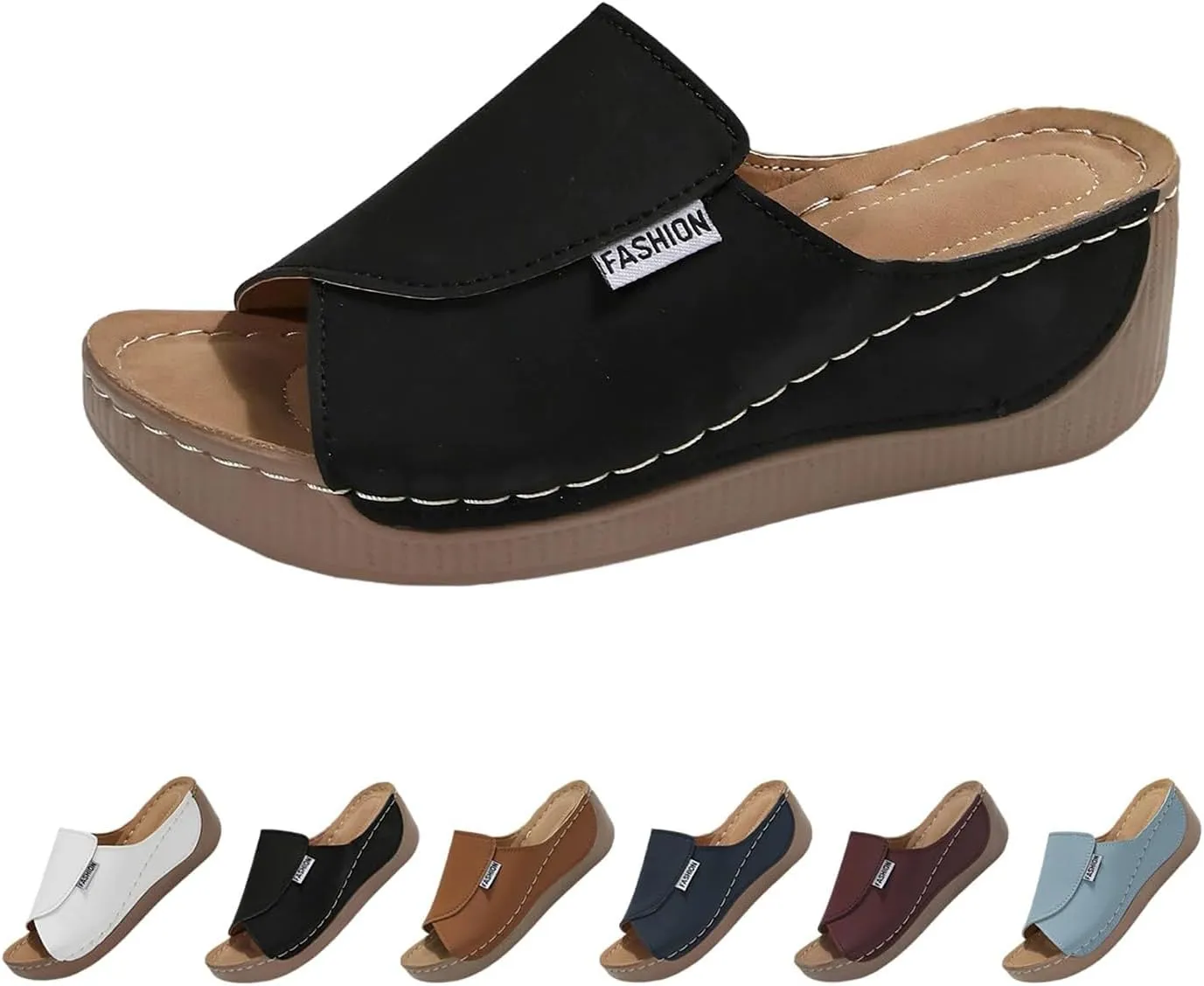 Women's Fishmouth Platform Wedge Slippers Sandals Open Toe with Arch Support Orthopedic Comfortable Walking Sandals Slip on Summer Fashion Beach Platform Slides