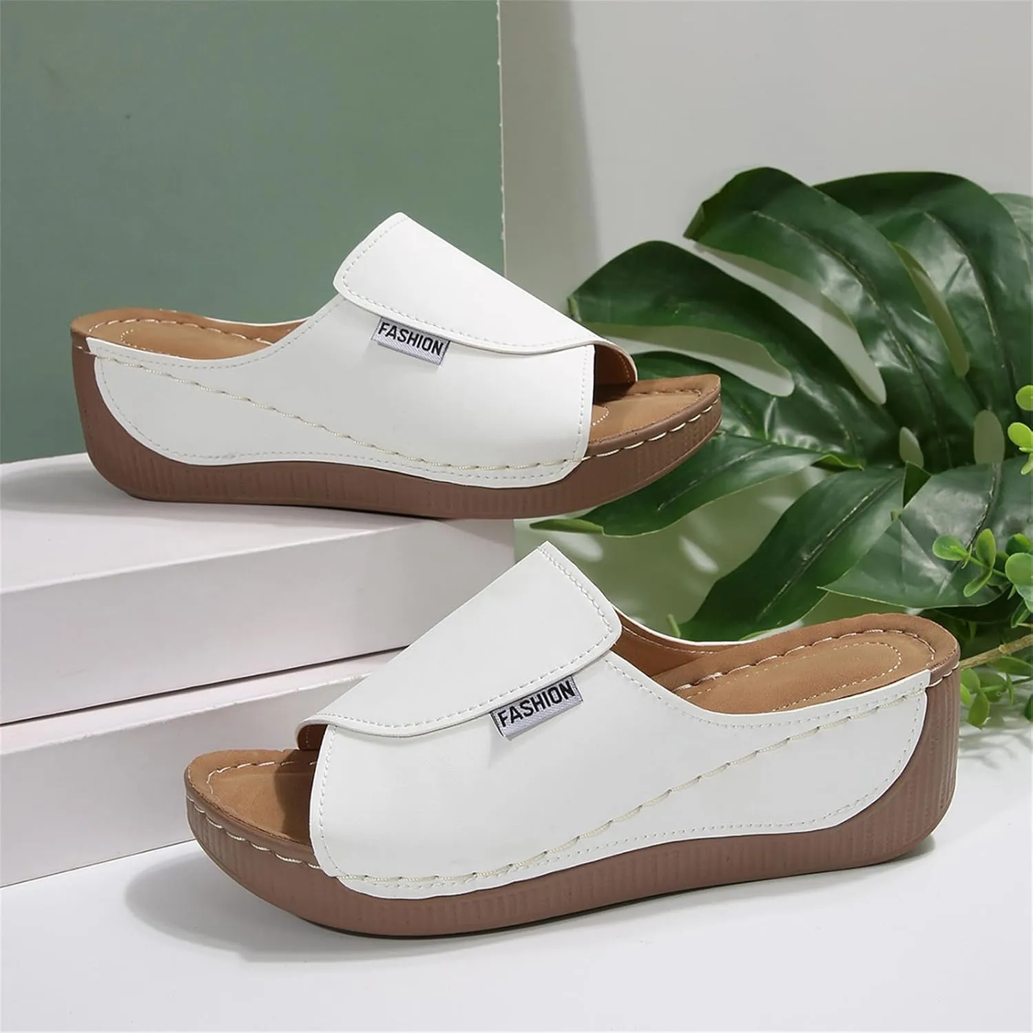 Women's Fishmouth Platform Wedge Slippers Sandals Open Toe with Arch Support Orthopedic Comfortable Walking Sandals Slip on Summer Fashion Beach Platform Slides