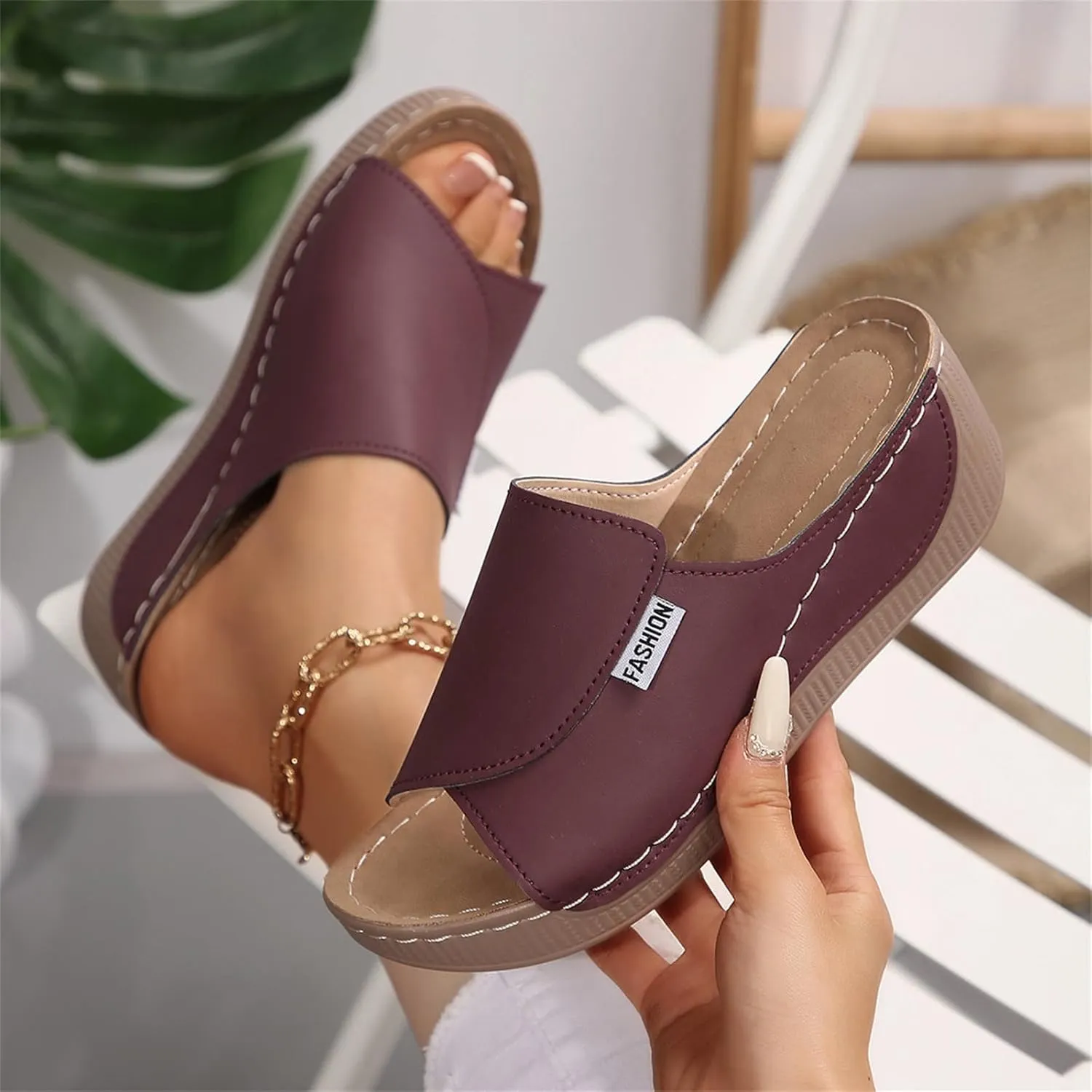 Women's Fishmouth Platform Wedge Slippers Sandals Open Toe with Arch Support Orthopedic Comfortable Walking Sandals Slip on Summer Fashion Beach Platform Slides