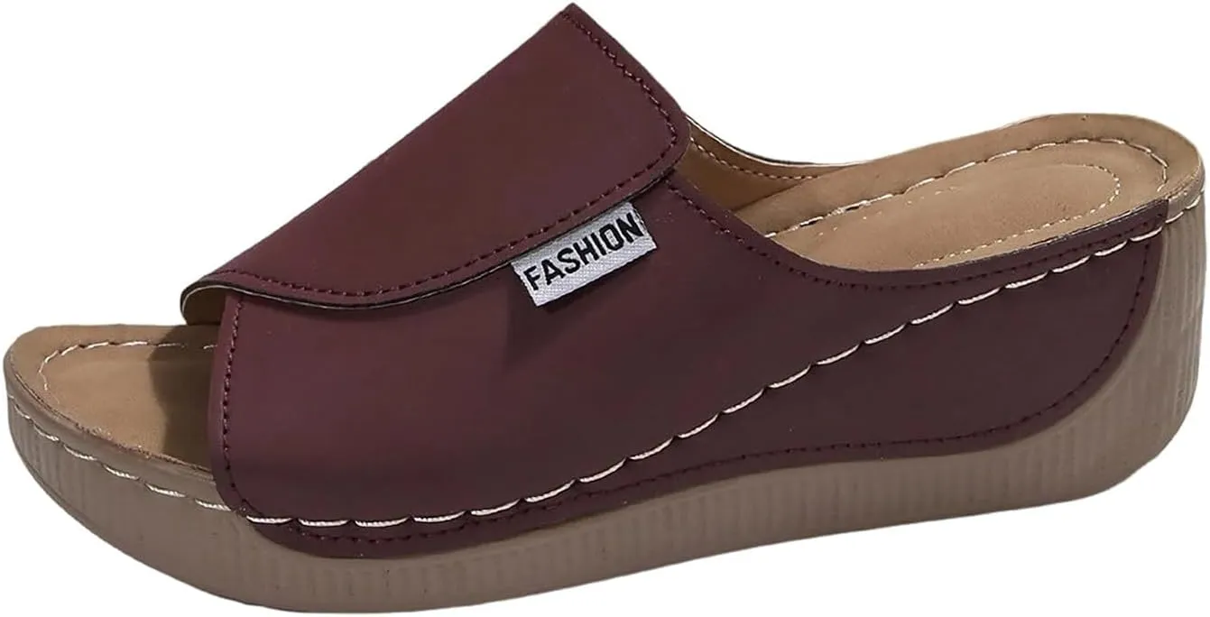 Women's Fishmouth Platform Wedge Slippers Sandals Open Toe with Arch Support Orthopedic Comfortable Walking Sandals Slip on Summer Fashion Beach Platform Slides