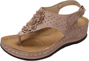 Women's Flat Sandals Arch Support Orthopedic Comfortable Soft Cushion Summer T-Strap Walking Thong Sandals with Open Toe Gladiator Sandals