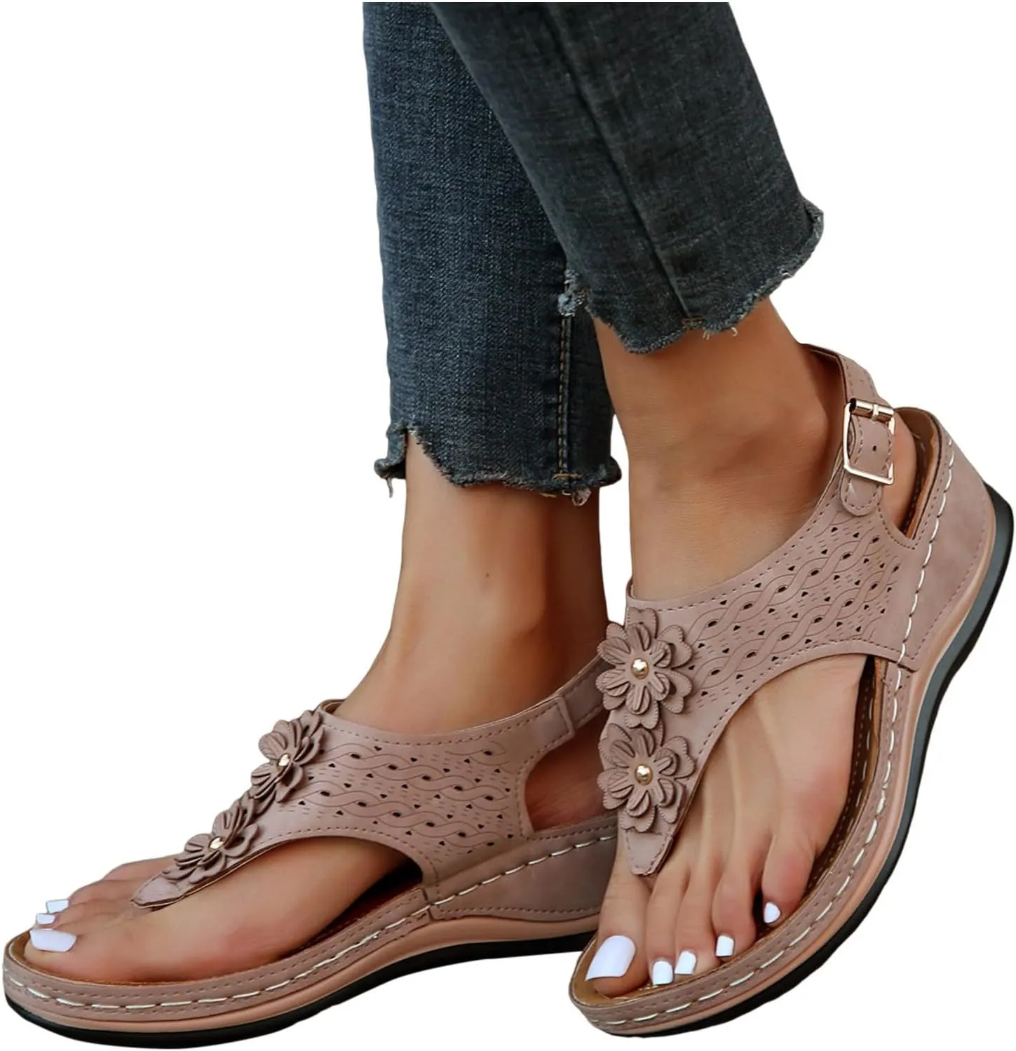 Women's Flat Sandals Arch Support Orthopedic Comfortable Soft Cushion Summer T-Strap Walking Thong Sandals with Open Toe Gladiator Sandals