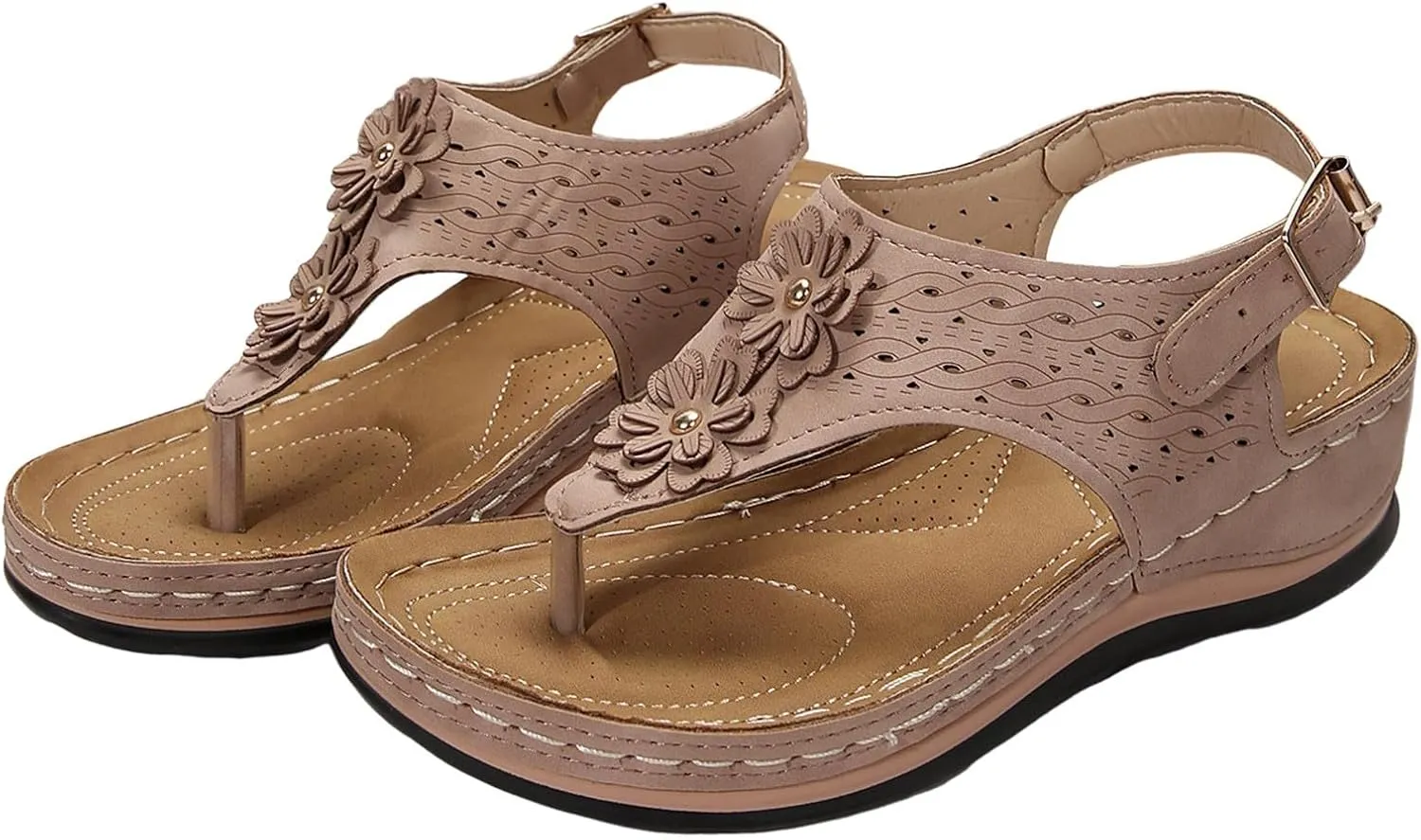 Women's Flat Sandals Arch Support Orthopedic Comfortable Soft Cushion Summer T-Strap Walking Thong Sandals with Open Toe Gladiator Sandals