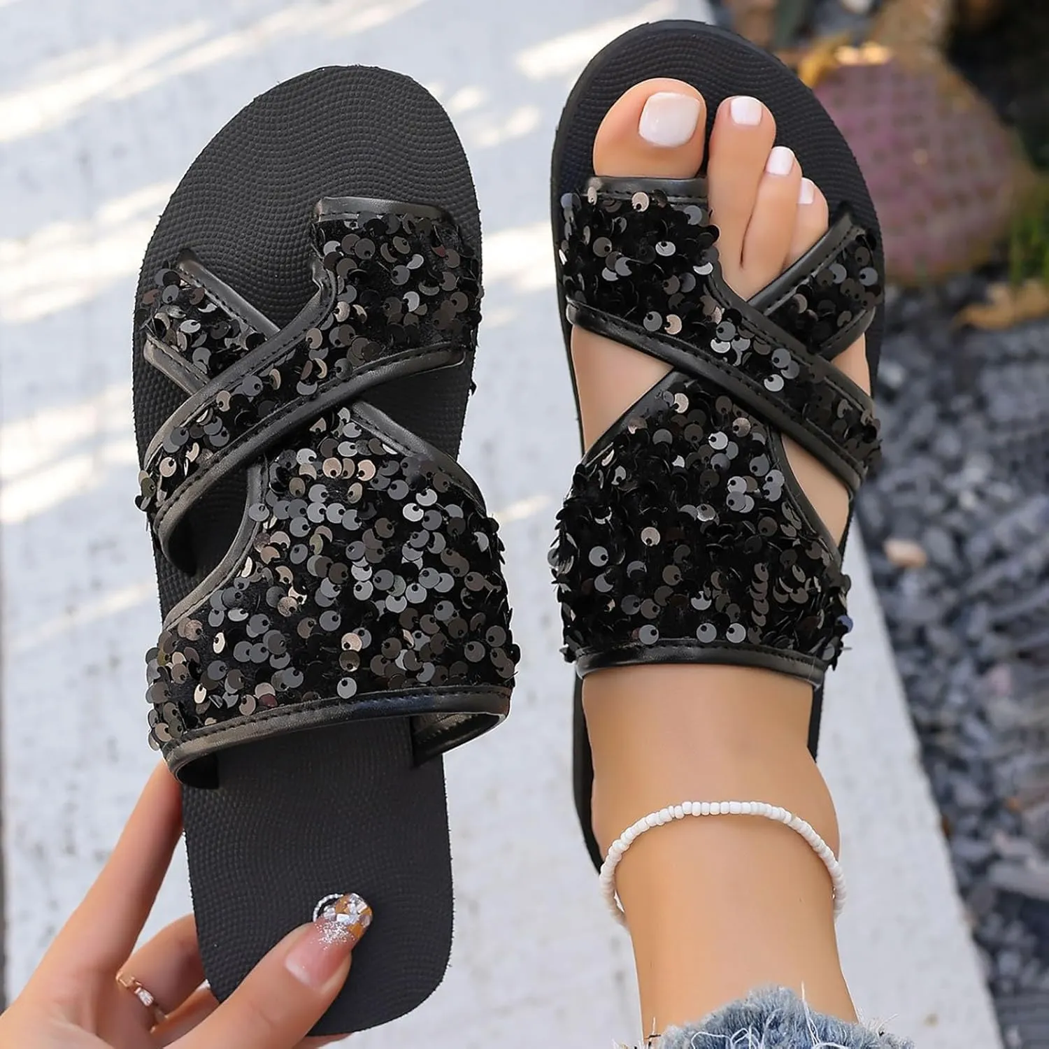 Womens Flat Slippers Fashion Open Toe Platform Slides Elastic Lightweight Comfortable Slip On Beach Sandal