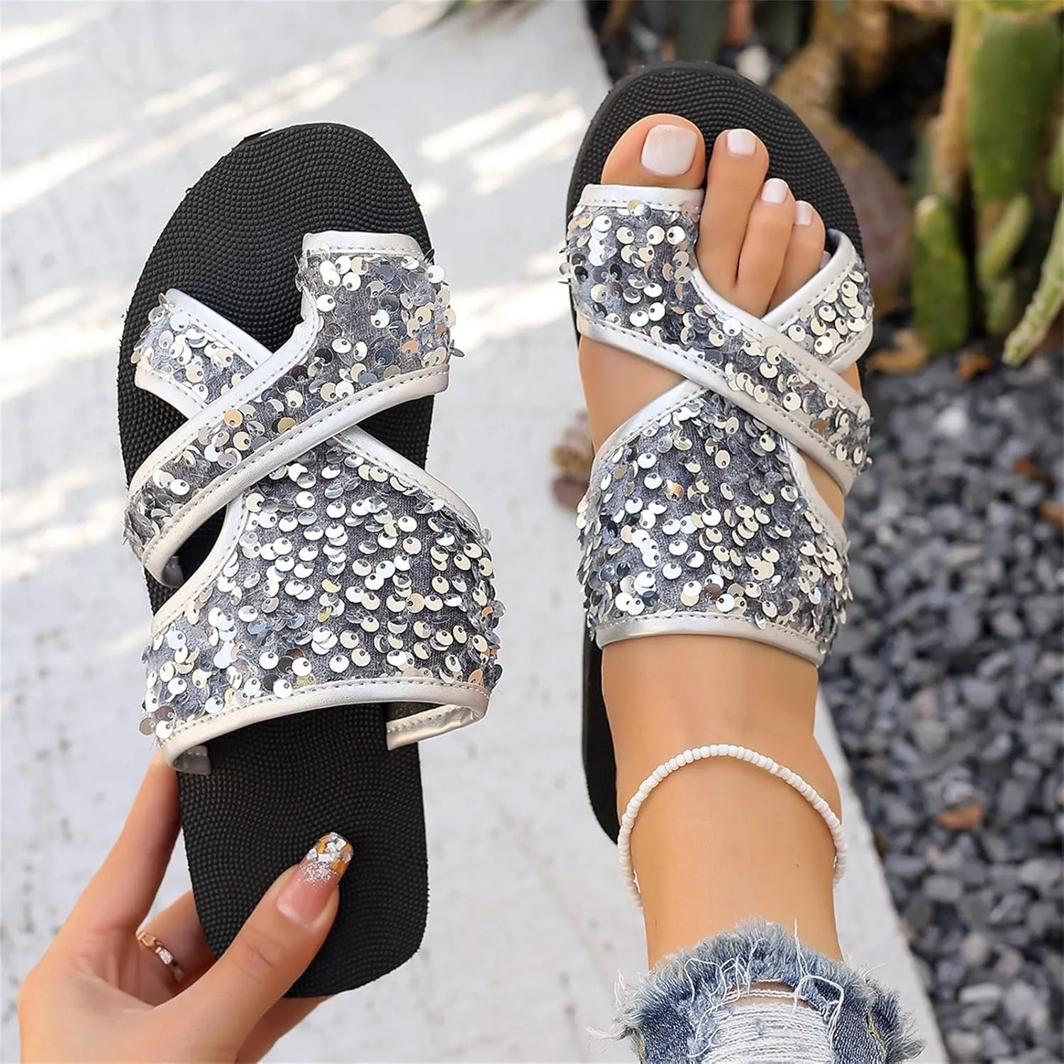 Womens Flat Slippers Fashion Open Toe Platform Slides Elastic Lightweight Comfortable Slip On Beach Sandal