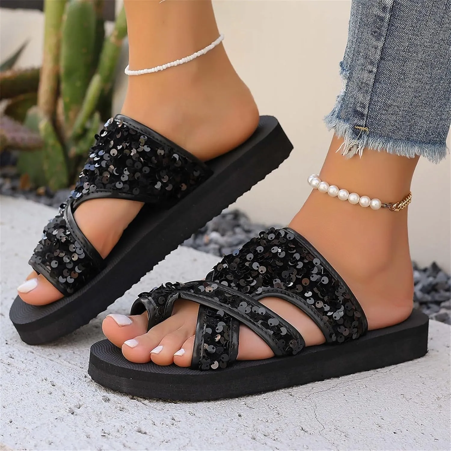 Womens Flat Slippers Fashion Open Toe Platform Slides Elastic Lightweight Comfortable Slip On Beach Sandal