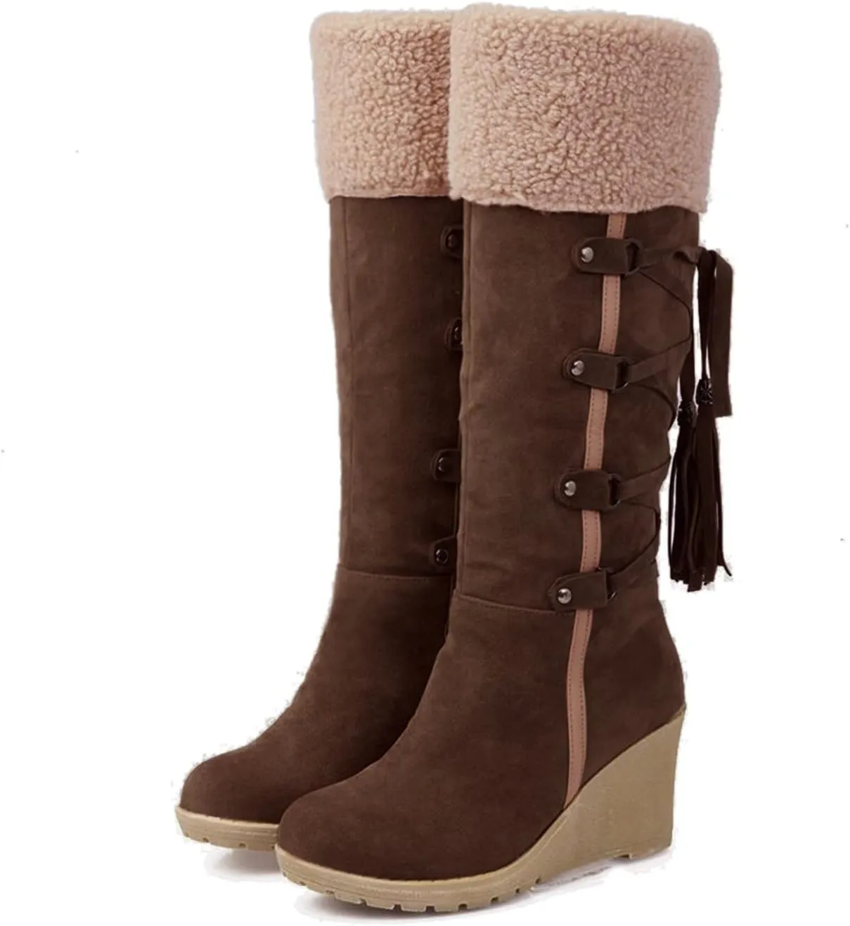 Womens Knee High Boots Over the Knee Boots Winter Warm Lace up Snow Boots for Women Cotton Wedge Heel Long Tall Boots
