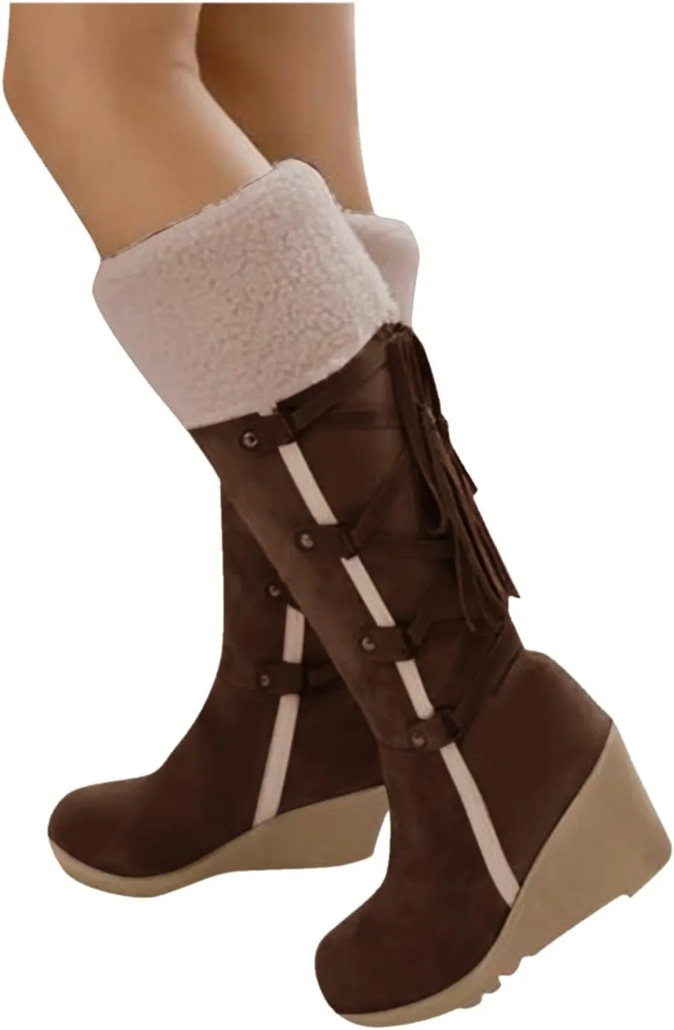 Womens Knee High Boots Over the Knee Boots Winter Warm Lace up Snow Boots for Women Cotton Wedge Heel Long Tall Boots