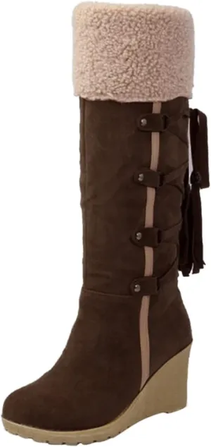 Womens Knee High Boots Over the Knee Boots Winter Warm Lace up Snow Boots for Women Cotton Wedge Heel Long Tall Boots