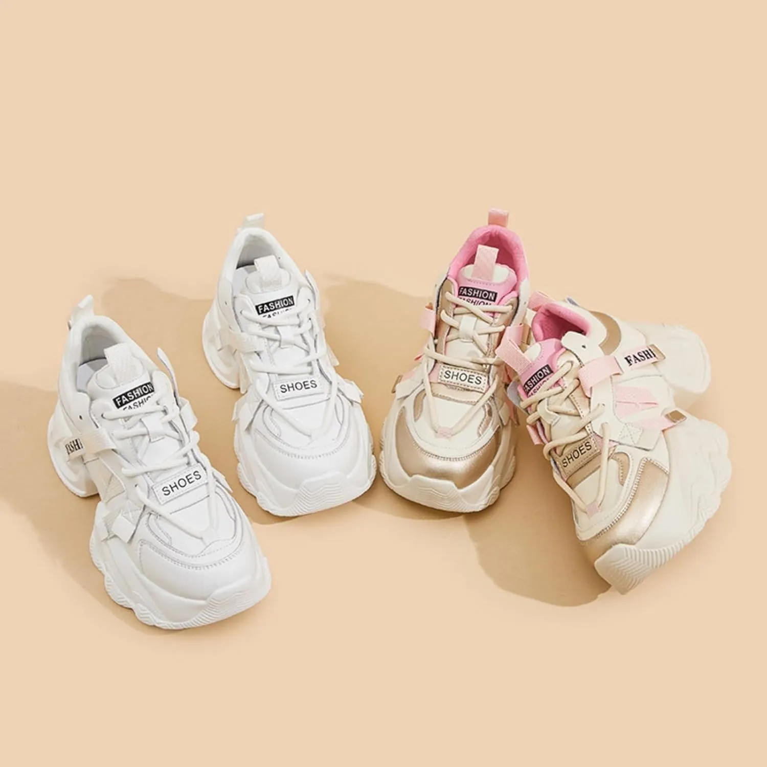 Women's Lace-Up Chunky Sneakers Casual Breathable Platform Dad Shoes