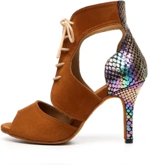 Women's Lace up Latin Dance Shoes Ankle High Open Toe Performance Jazz Salsa Ballroom Dance Boots,Model-502