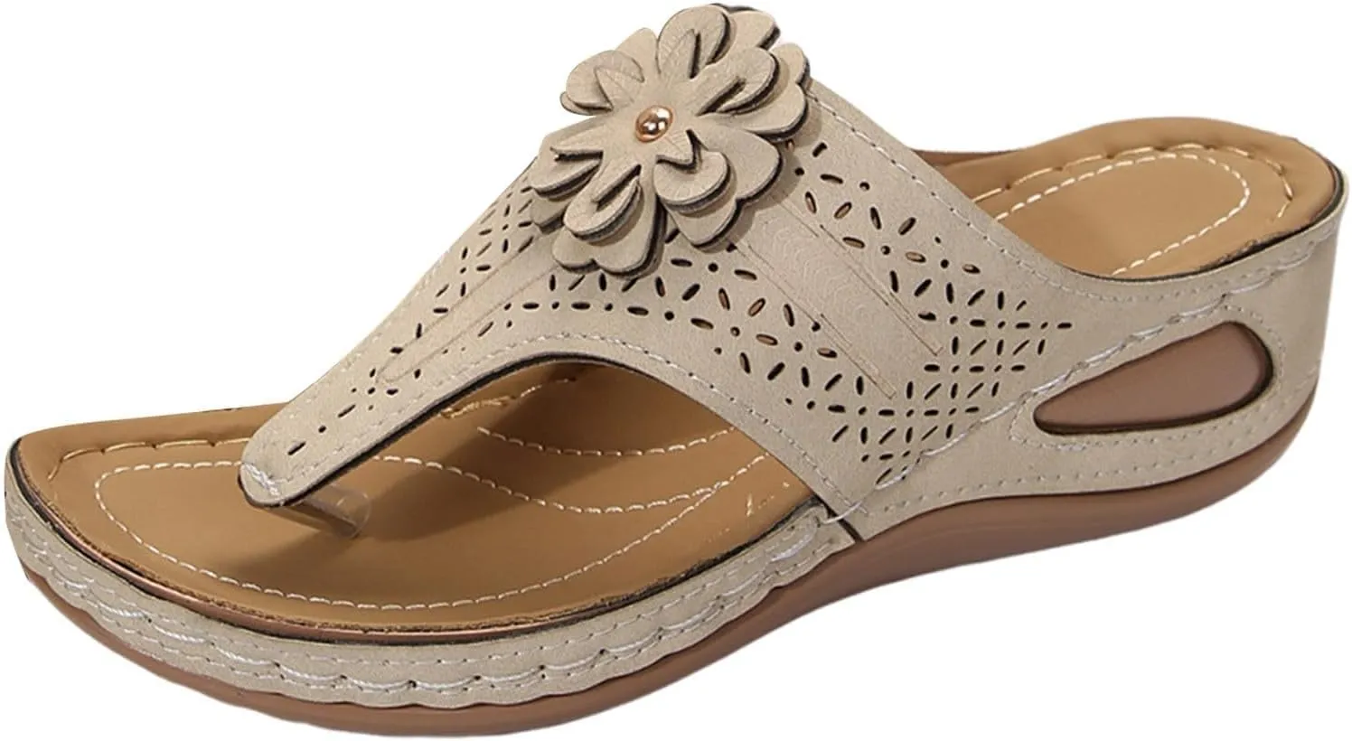 Women's Orthopedic Arch Support Sandals, Slip On Open Toe Low Wedge Platform Sandals Comfortable Non-Slip Flip Flops Summer Casual Shoe