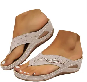 Women's Orthopedic Flip-Flop Sandals, Bohemia Breathable Mesh Hollow Wedge Sandals 2025 Summer Casual Slides Shoes