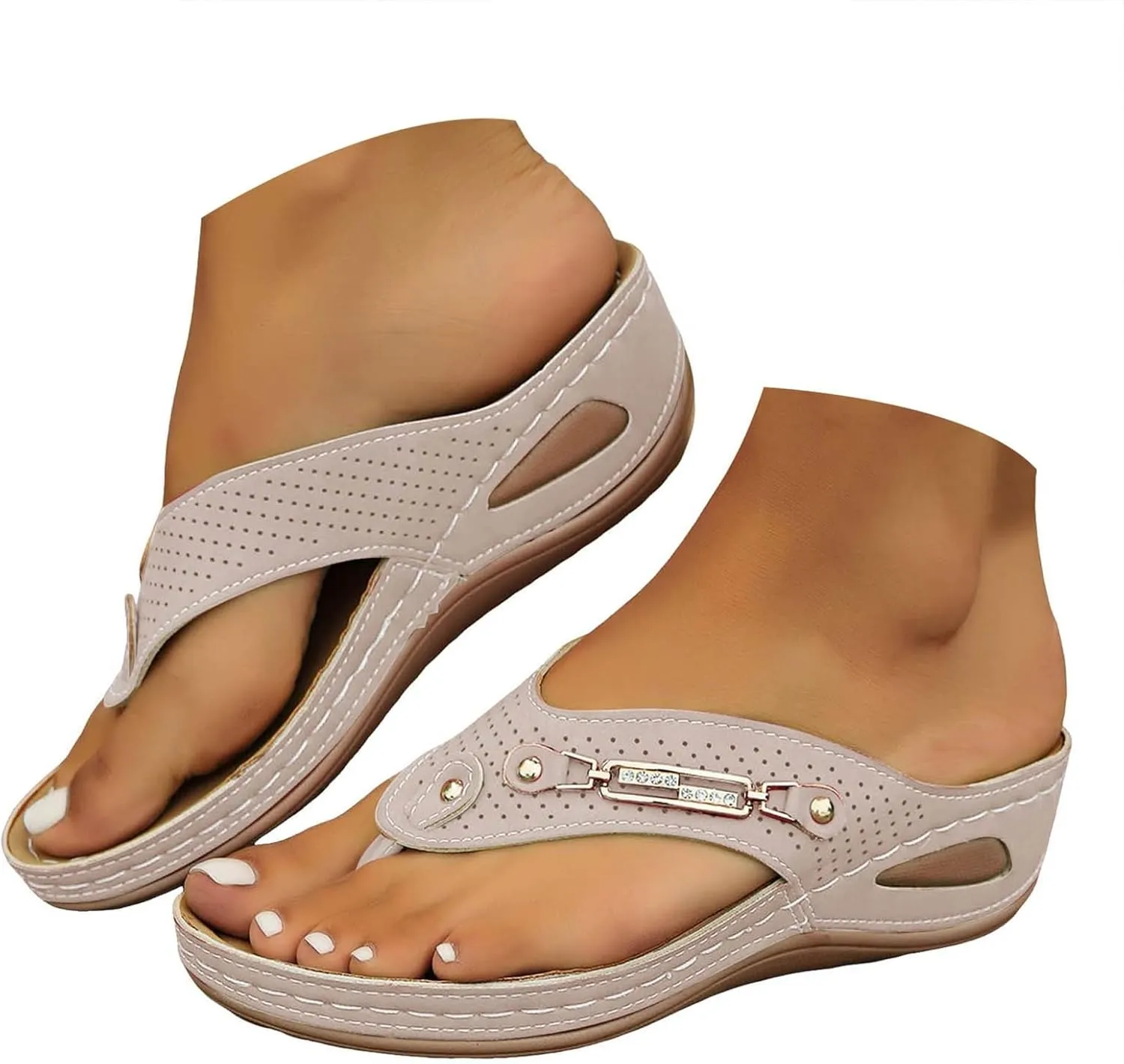 Women's Orthopedic Flip-Flop Sandals, Bohemia Breathable Mesh Hollow Wedge Sandals 2025 Summer Casual Slides Shoes