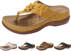 Women's Orthopedic Wedge Sandals - Blue Flip Flops - Wide Width - Dressy Casual Platform Thong Ankle Strap Sandals for Women