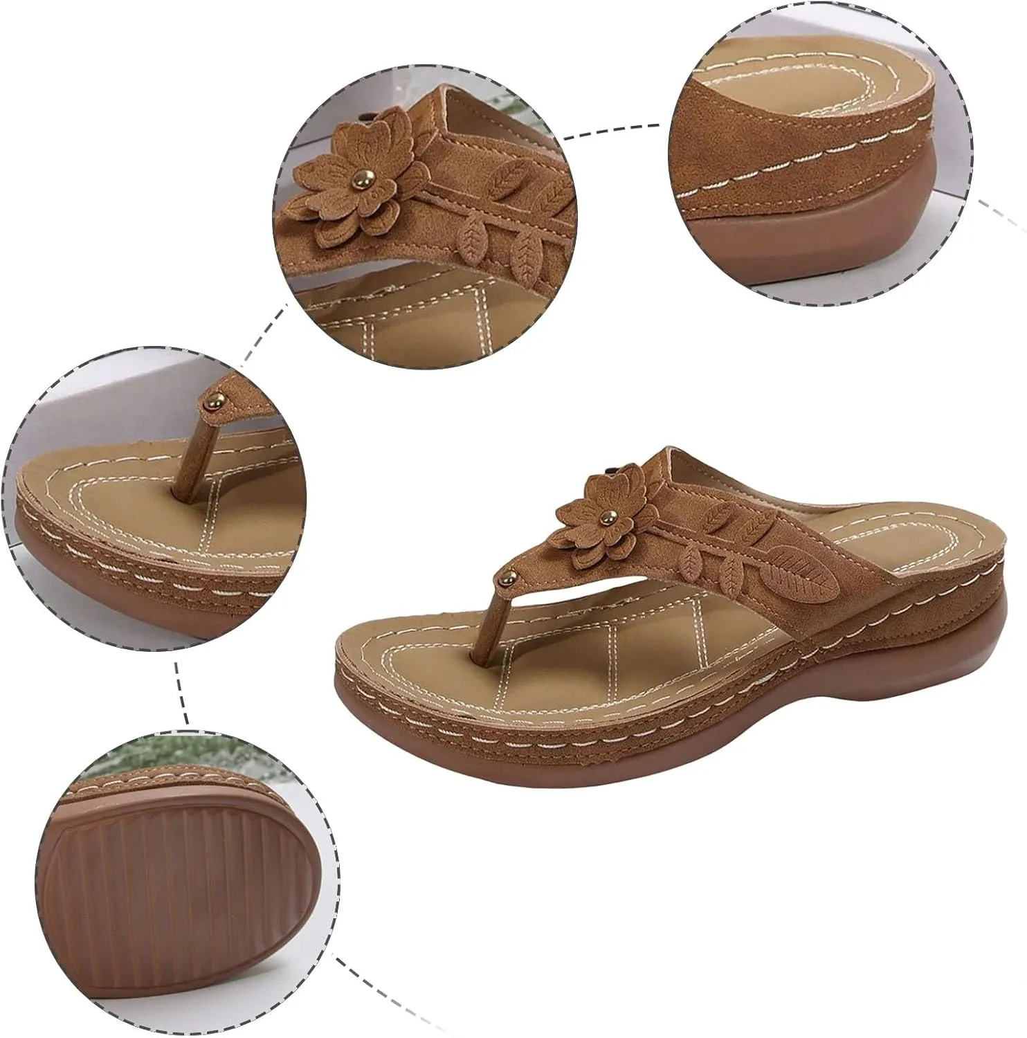 Women's Orthopedic Wedge Sandals - Blue Flip Flops - Wide Width - Dressy Casual Platform Thong Ankle Strap Sandals for Women