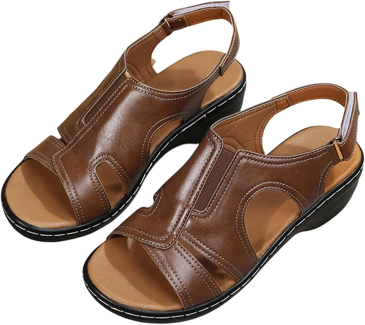 Womens Orthopedic Wedge Sandals Comfortable Slip on Platform Sandals, Wide Width Ankle Strap Open Toe Wedges Summer Casual Walking Shoes with Arch Support
