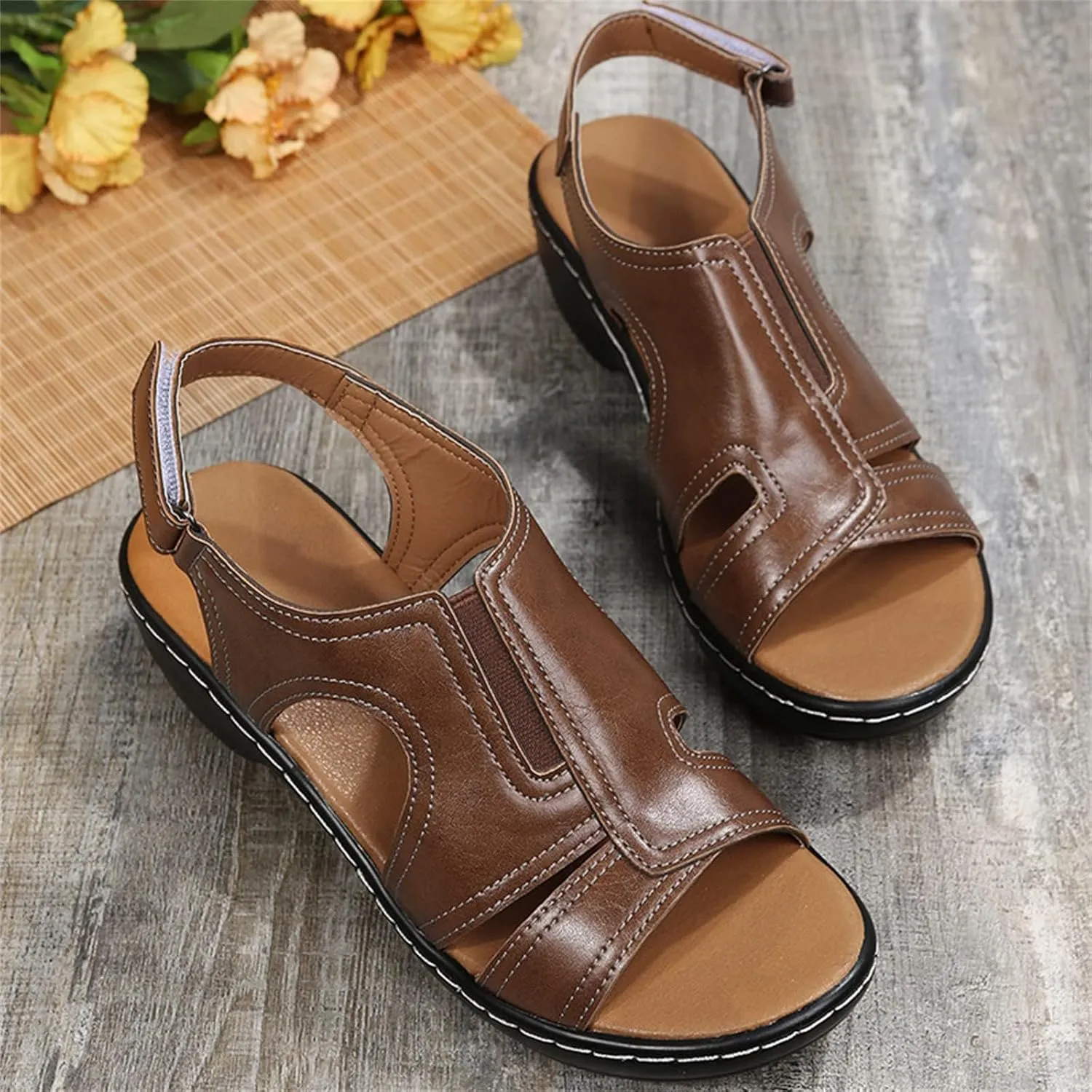 Womens Orthopedic Wedge Sandals Comfortable Slip on Platform Sandals, Wide Width Ankle Strap Open Toe Wedges Summer Casual Walking Shoes with Arch Support