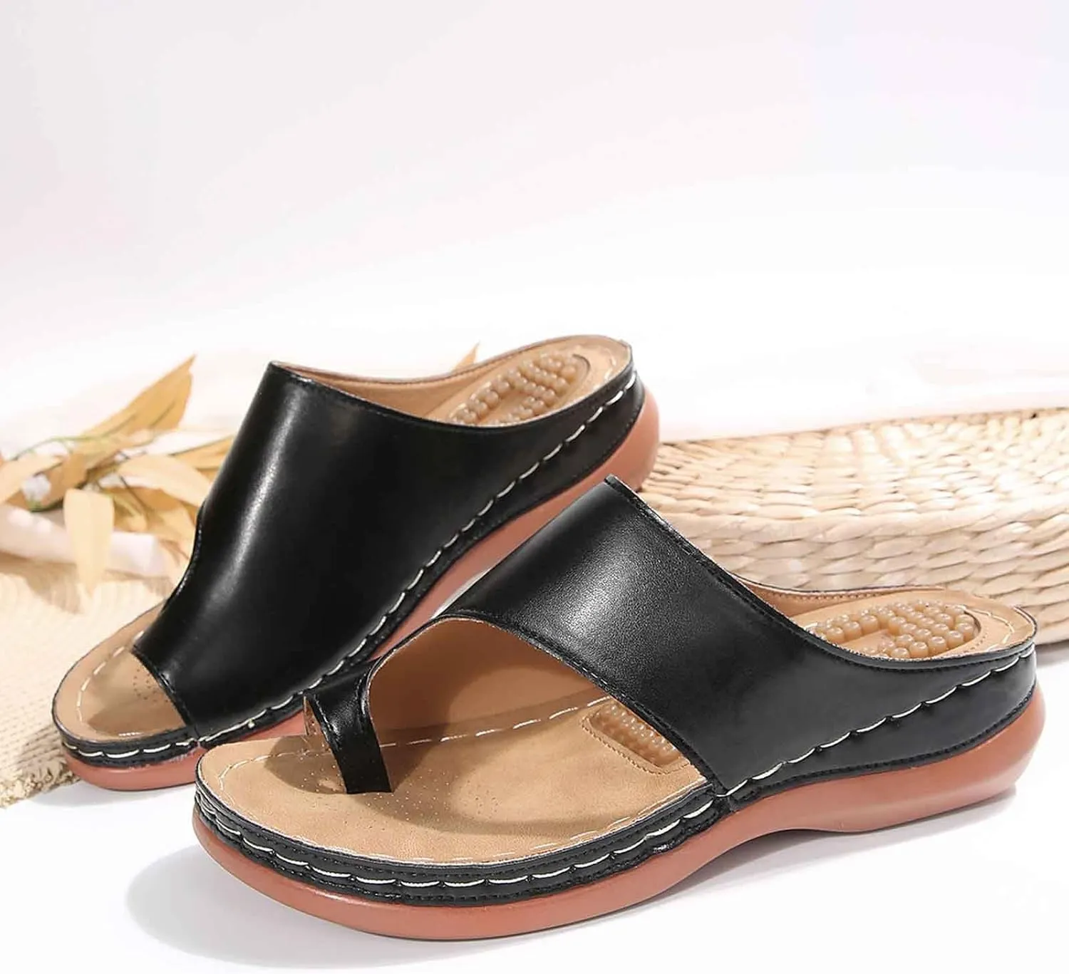 Women's Orthopedic Wedge Sandals Comfortable Summer Slippers with Massage Insole Casual Beach Flip Flops for