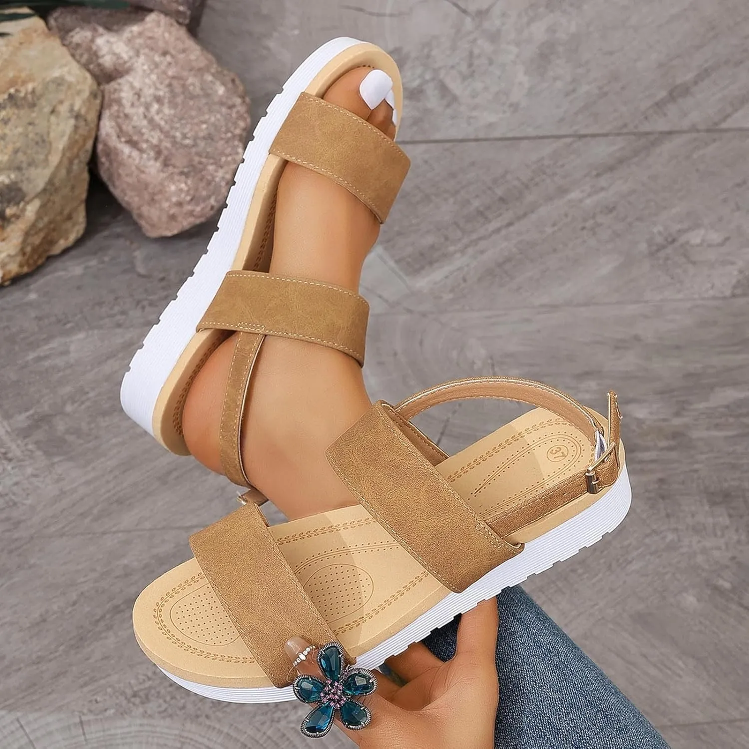 Womens Platform Sandals Cute Ankle Strap Platform Sandals Dressy Shoes Open Toe Flatform Wedge Casual Sandal