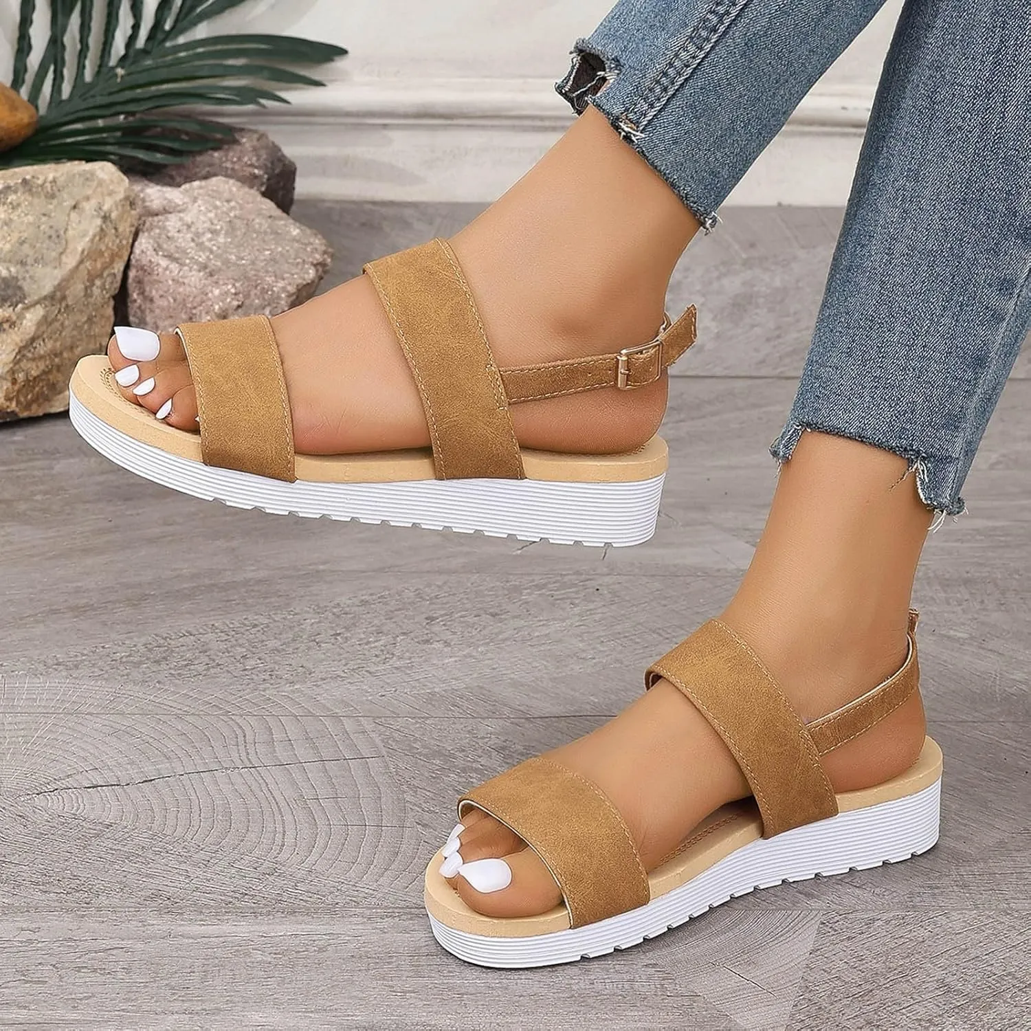Womens Platform Sandals Cute Ankle Strap Platform Sandals Dressy Shoes Open Toe Flatform Wedge Casual Sandal
