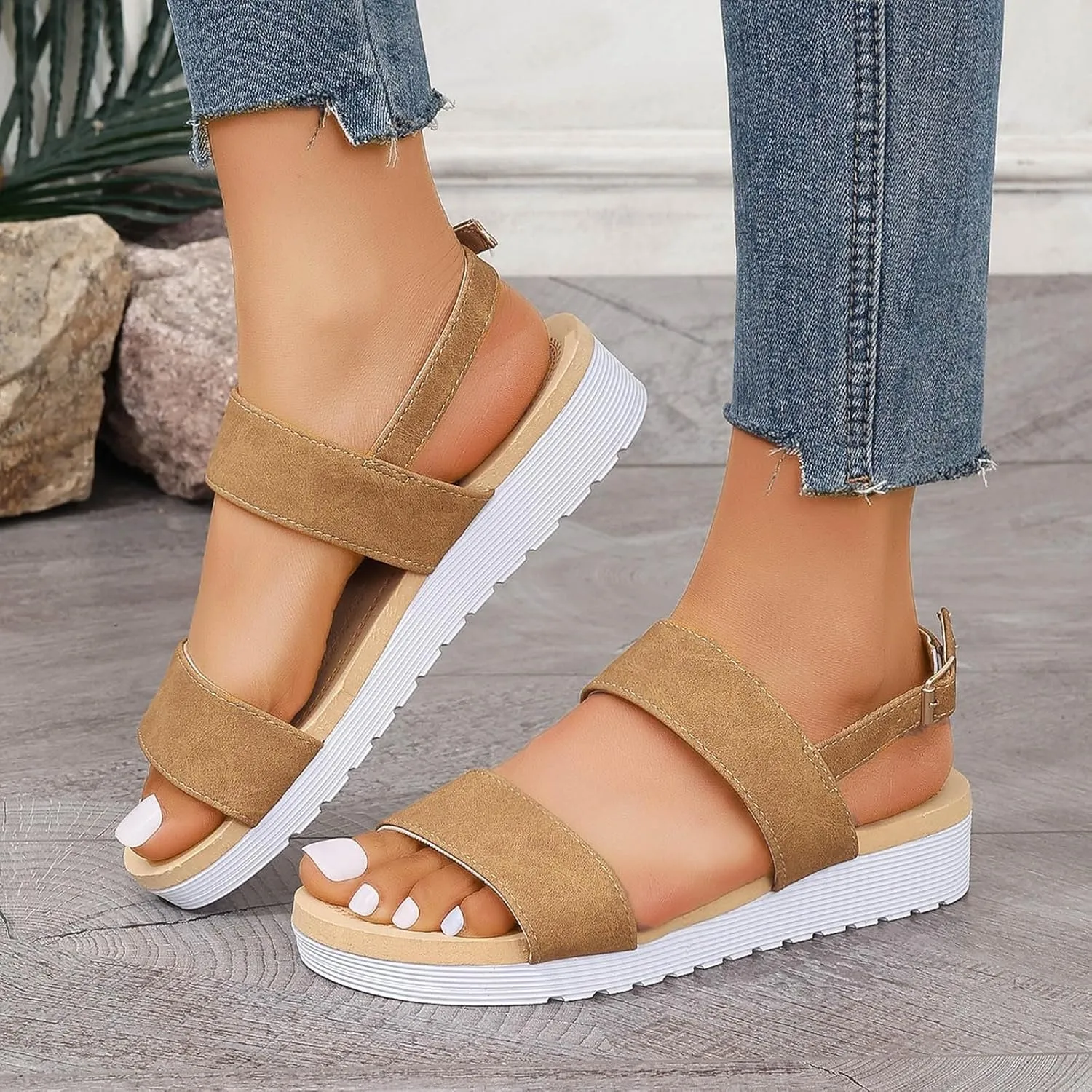 Womens Platform Sandals Cute Ankle Strap Platform Sandals Dressy Shoes Open Toe Flatform Wedge Casual Sandal