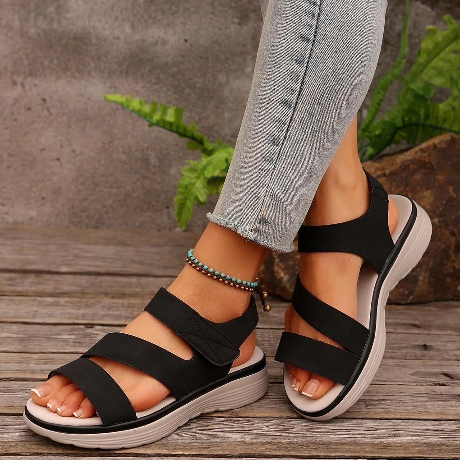 Womens Platform Sandals Wedge Walking Comfortable Casual Double Strap Lightweight Open Toe Orthopedic Sandals with Arch Support