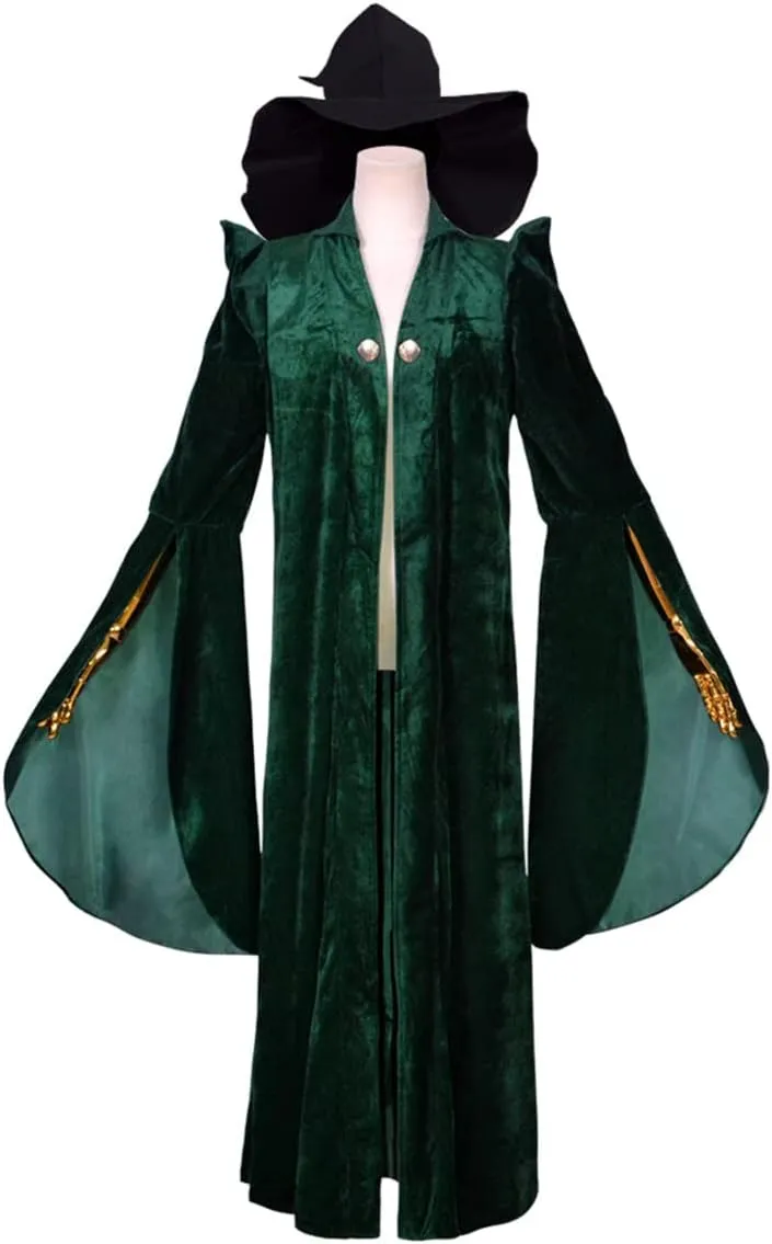 Womens Professor McGonagall Costume with Hat Halloween Witch Robe Cloak