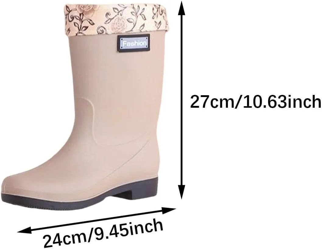 Women's Rain Boots, Waterproof Shoes, Seamless, Versatile, Mid-Calf, Camping, Fishing Rain Boots