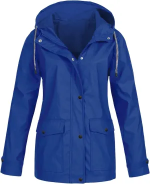 Womens Raincoat Casual Zip Up Hoodie Rain Jacket Fall Winter Windbreaker Outdoor Trench Coat Travel Waterproof Coats