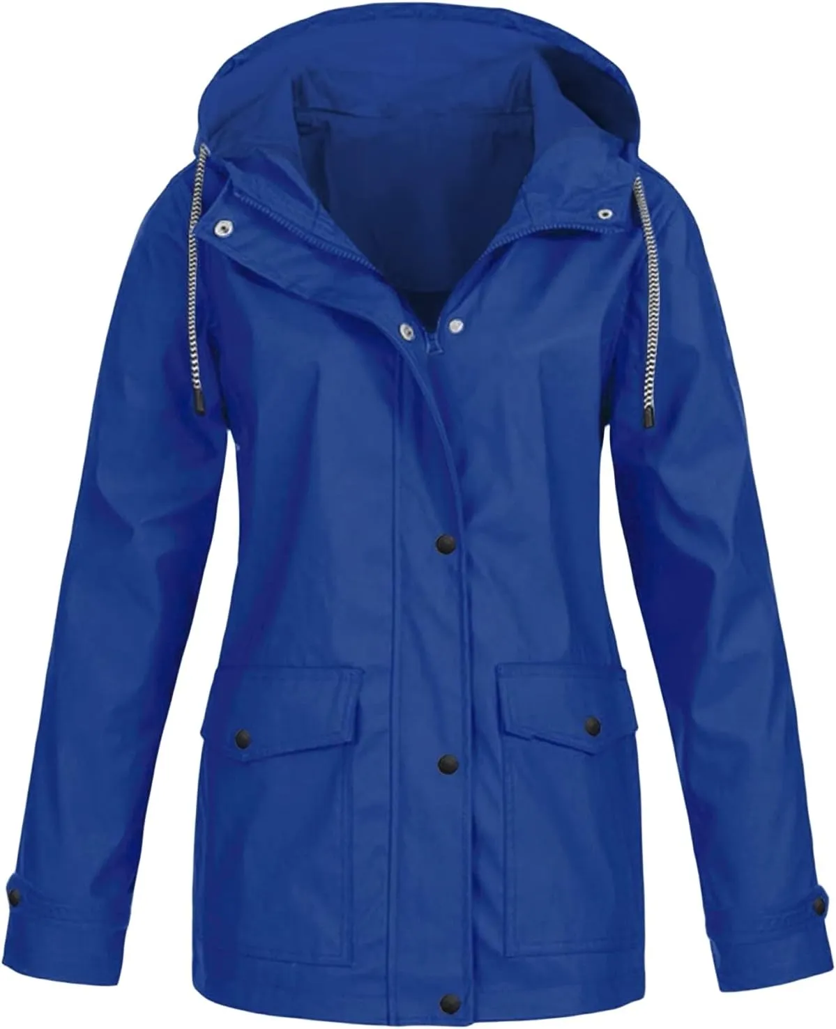 Womens Raincoat Casual Zip Up Hoodie Rain Jacket Fall Winter Windbreaker Outdoor Trench Coat Travel Waterproof Coats