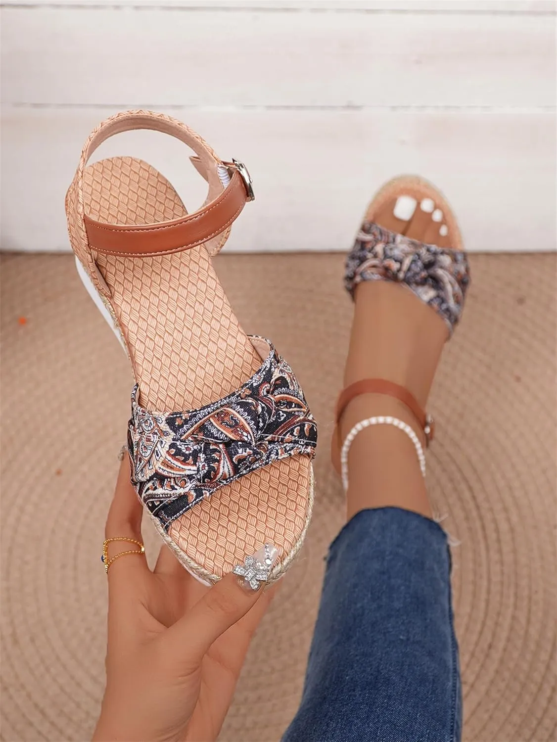 Women's Sandals Comfortable Dressy Low Wedge Heels Cute Summer One Band Casual Shoes Adjustable Ankle Strap Flat Sandals