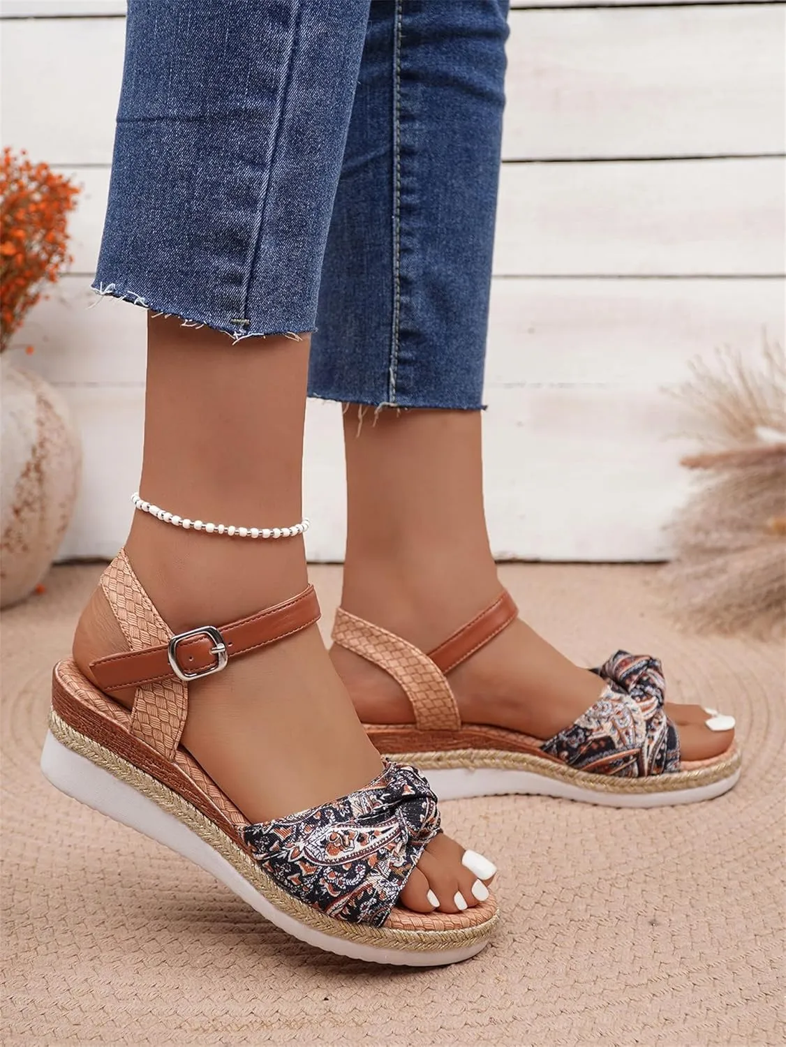 Women's Sandals Comfortable Dressy Low Wedge Heels Cute Summer One Band Casual Shoes Adjustable Ankle Strap Flat Sandals