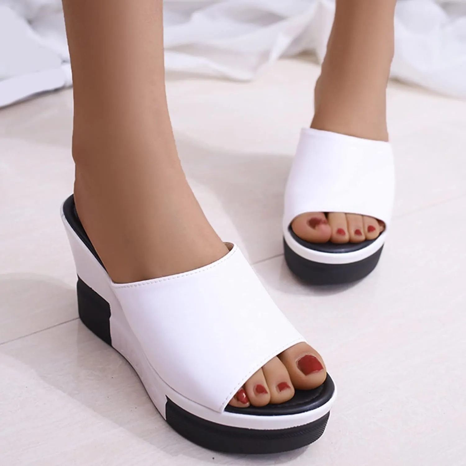 Womens Sandals Dressy Cute Retro Slip on Slippers Casual Fashion Summer Outdoor Lightweight Platform Wedge Sandal