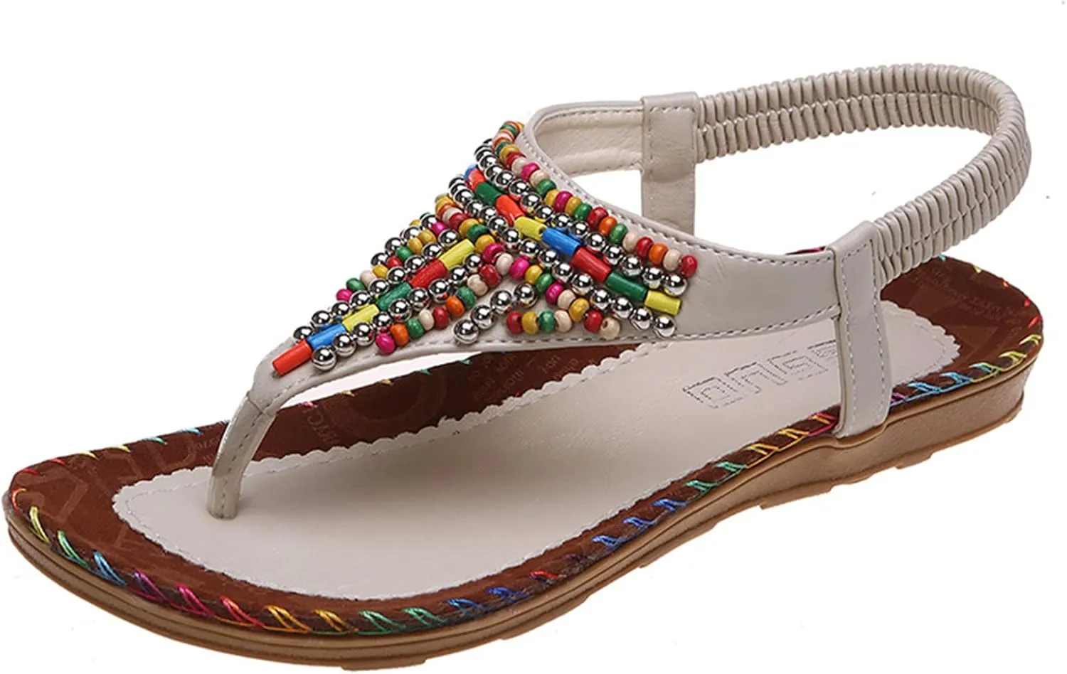 Womens Sandals Dressy Summer Comfortable Bohemian Flats, Elastic Ankle Strap Walking Beach Shoes Casual Slip on Flip Flops Sandals for Women