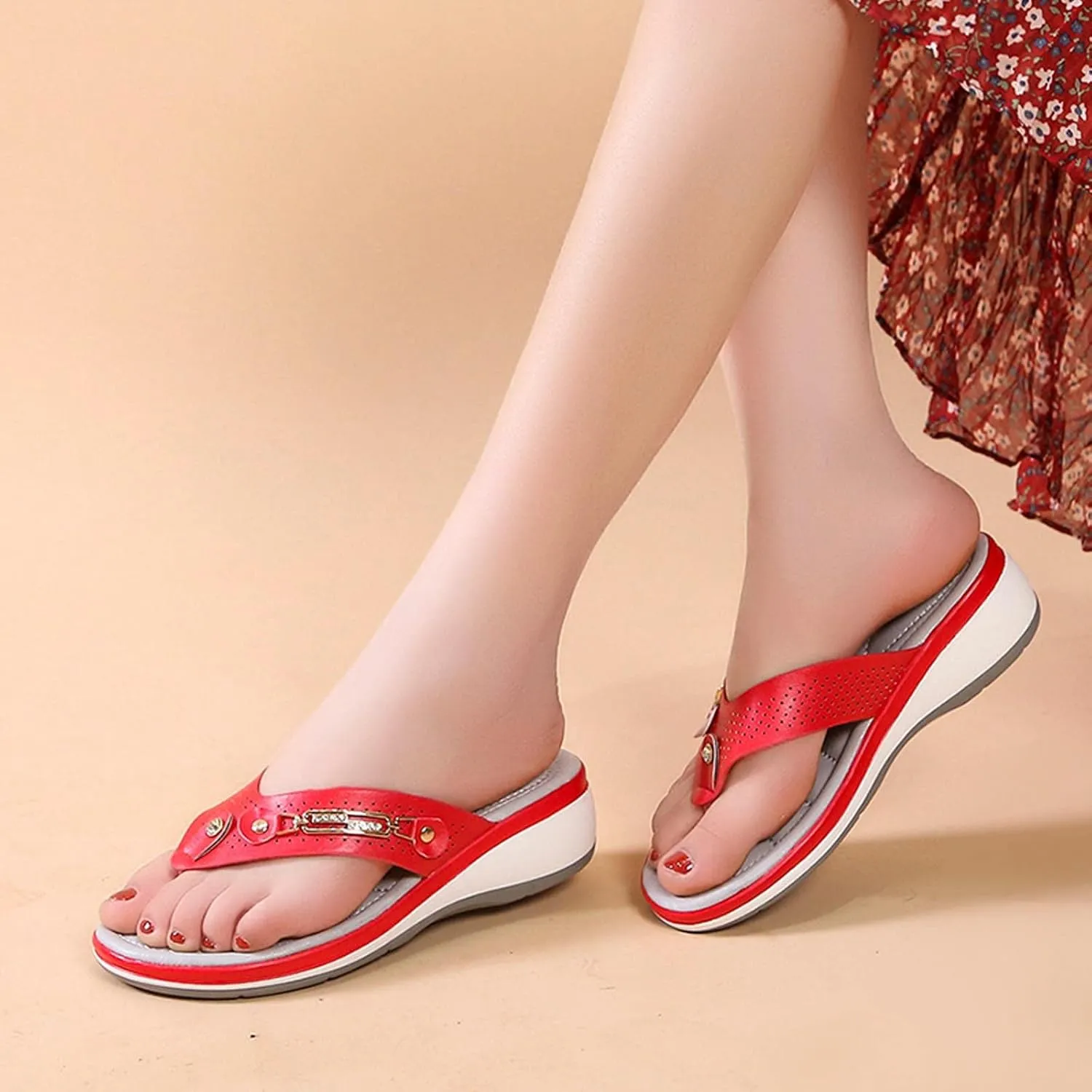 Womens Sandals with Arch Support Summer Dressy Casual Slip on Thong Flat Sandals Fashion Comfy Wedges Sandals