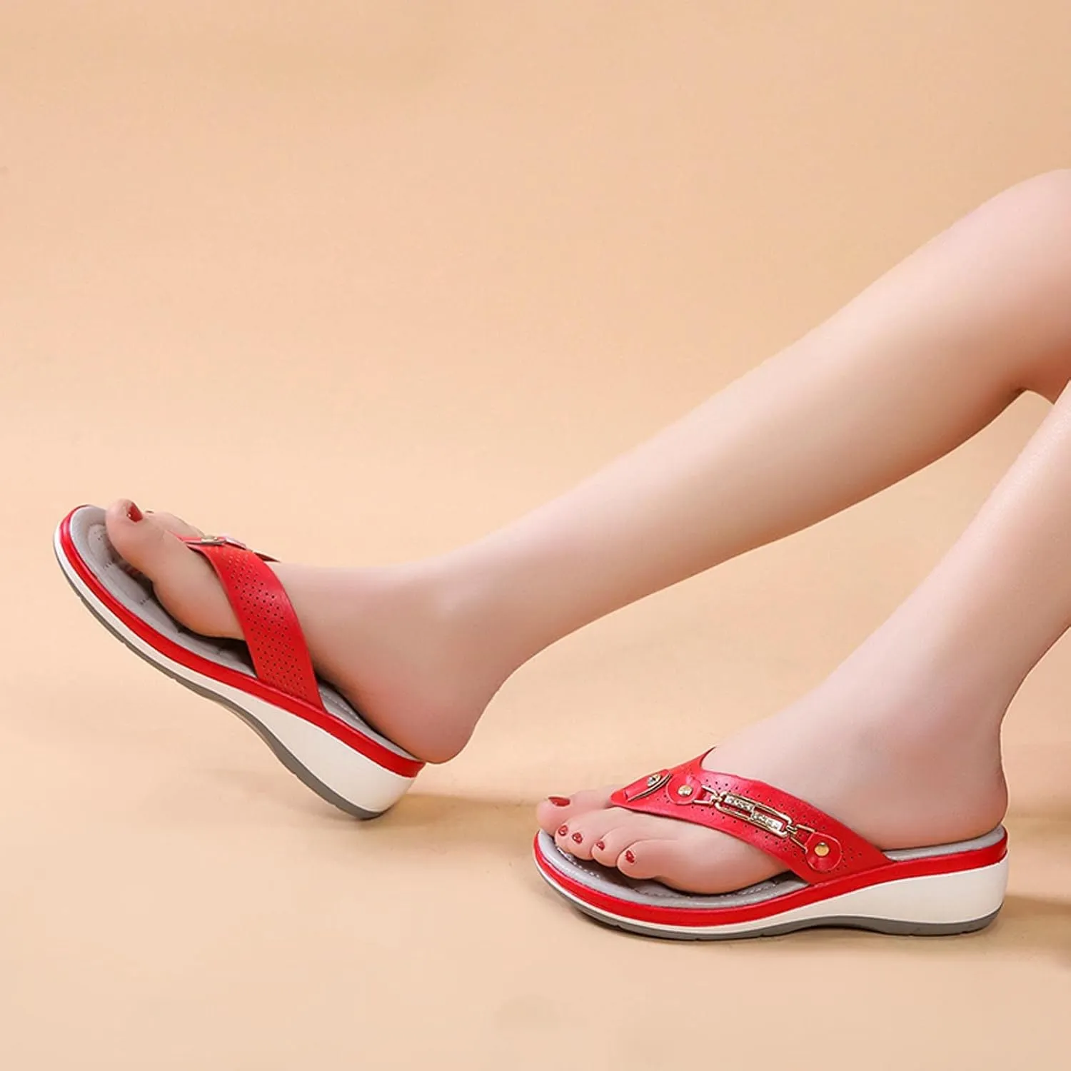Womens Sandals with Arch Support Summer Dressy Casual Slip on Thong Flat Sandals Fashion Comfy Wedges Sandals