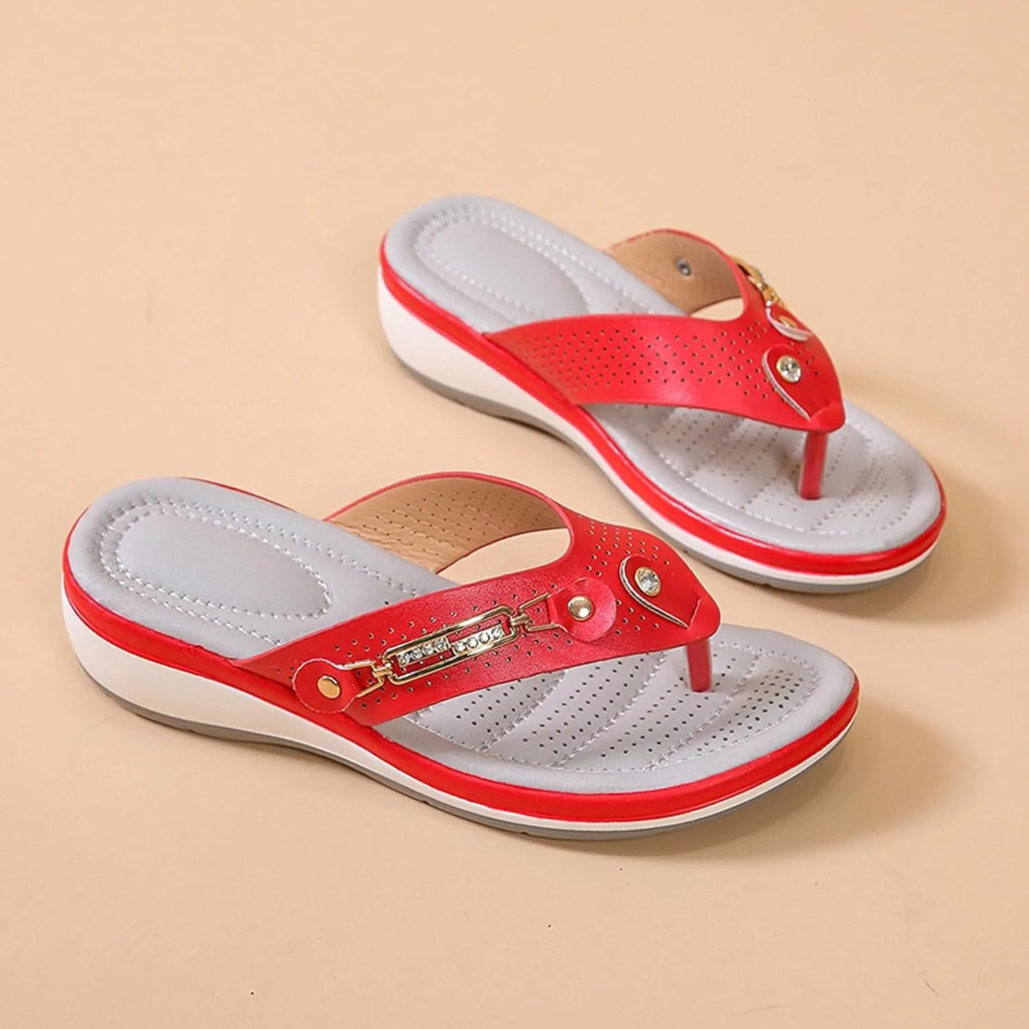 Womens Sandals with Arch Support Summer Dressy Casual Slip on Thong Flat Sandals Fashion Comfy Wedges Sandals