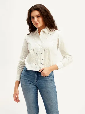 Women's Self Design Spread Collar Shirt