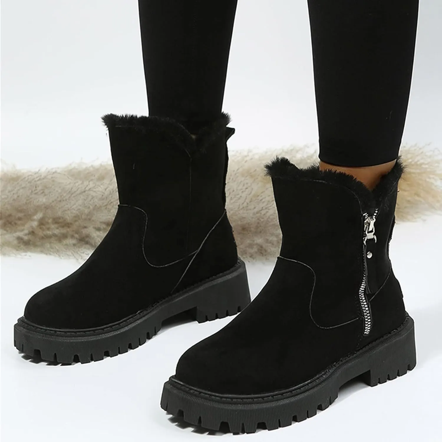 Womens Snow Boots 8.5 Wide Women's Mid Calf Snow Boots Waterproof Ladies Snow Boots Waterproof Wide Boots for Winter Fashion for Women Snow Boots Wide