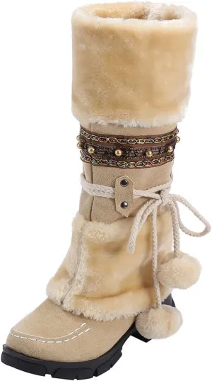 Women's Snow Boots Waterproof Insulated Snow Booties for Women Waterproof Snow Boots for Women 7.5 Wide Women's Winter Booties Slippers Tall Winter Boots for Women with Heel