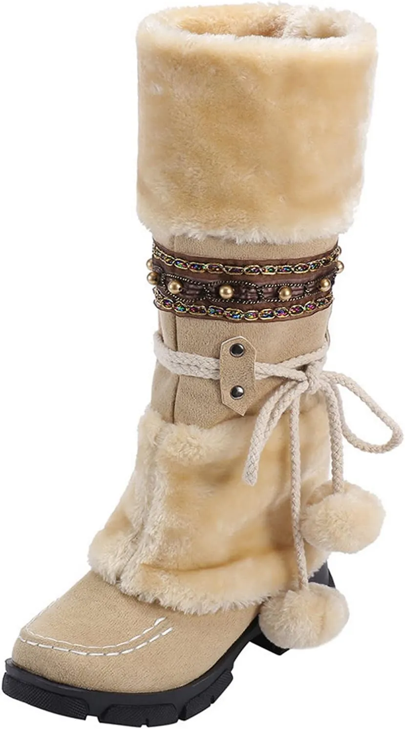 Women's Snow Boots Waterproof Insulated Snow Booties for Women Waterproof Snow Boots for Women 7.5 Wide Women's Winter Booties Slippers Tall Winter Boots for Women with Heel