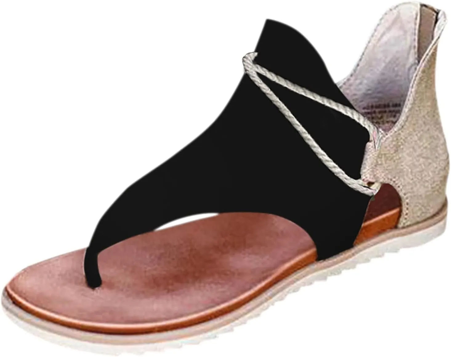 Womens Summer Clip Toe Flip Flops Comfortable Back Zipper Open Toe Flat Sandals Lightweight Casual Outdoor Stitching Non-Slip Beach Shoes Slipper