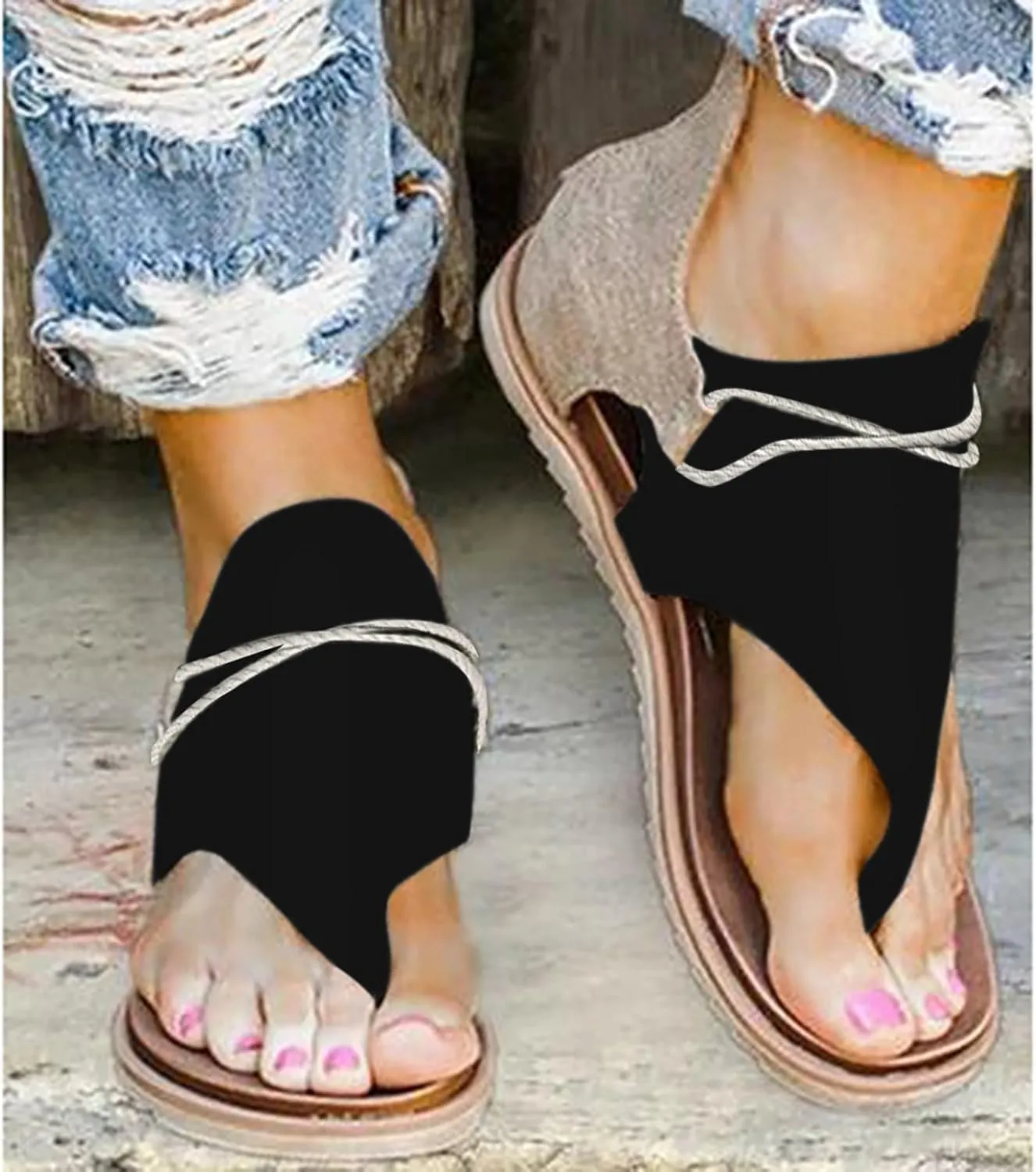 Womens Summer Clip Toe Flip Flops Comfortable Back Zipper Open Toe Flat Sandals Lightweight Casual Outdoor Stitching Non-Slip Beach Shoes Slipper
