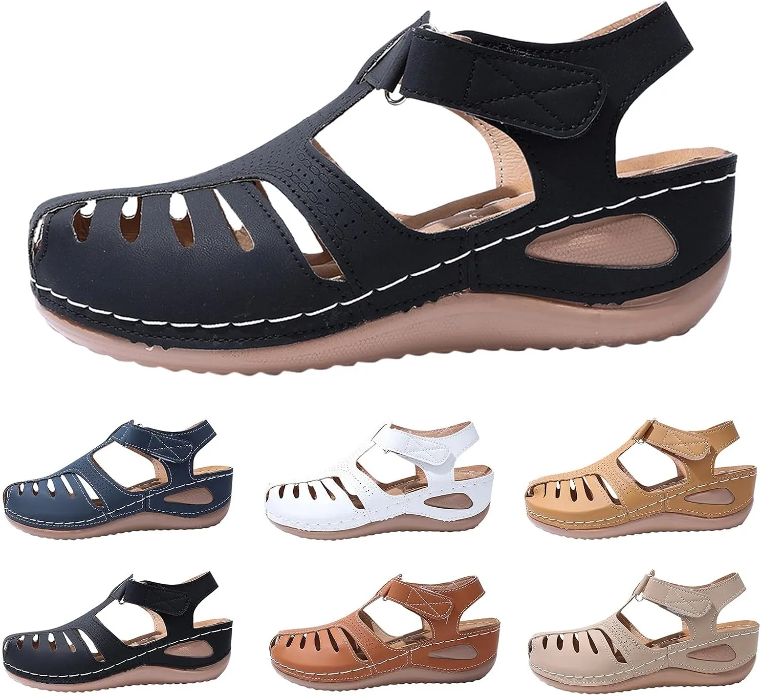 Womens Summer Sandals Casual Bohemia Gladiator Closed Toe Wedge Shoes Comfort Ankle Strap Slip On Platform Orthopedic Sandals with Arch Support