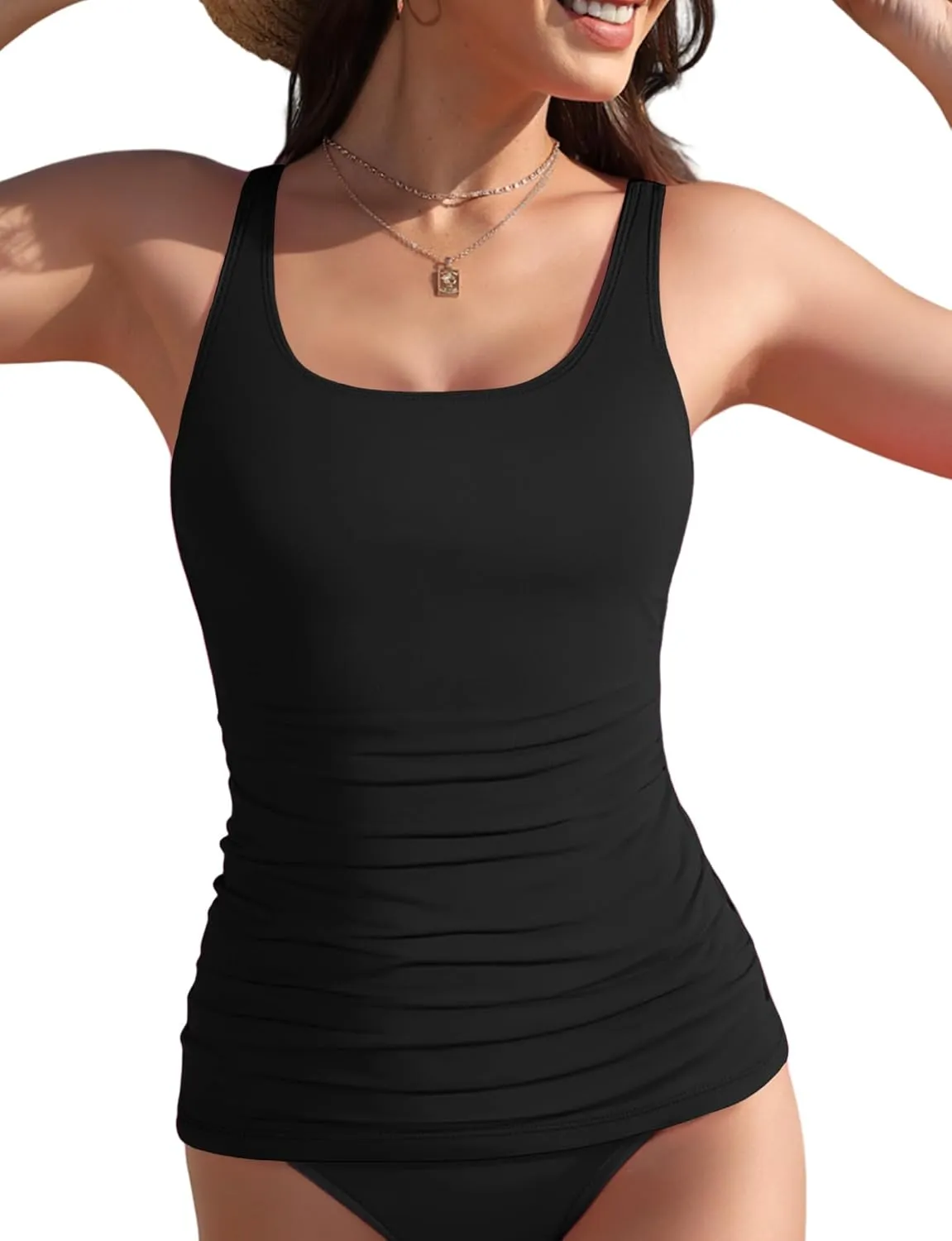 Women's Tankini Top Swimwear Top Only Tummy Control Bathing Suit Top Modest Swim Tank Tops No Bottom