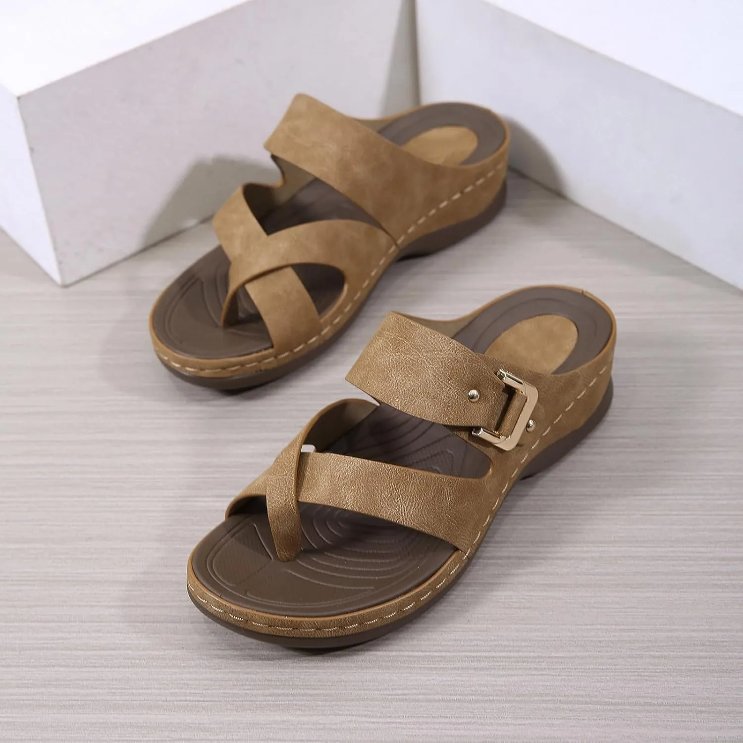 Women's Wedge Arch Support Slide Sandals Summer Fashion Dress Sandals Orthopedic Walking Slides Platform Slides